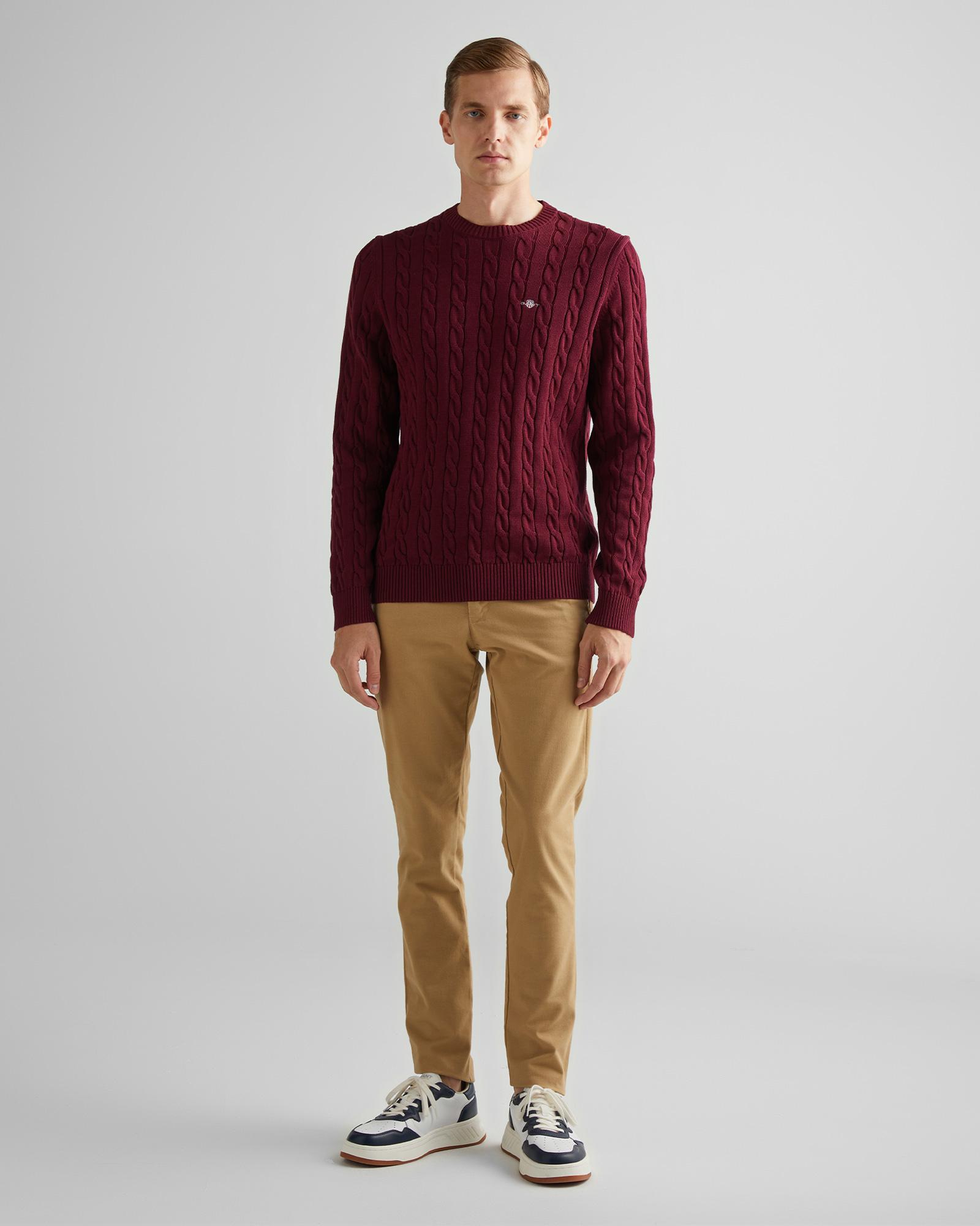 GANT Erkek Bordo Regular Fit Bisiklet Yaka Kazak
