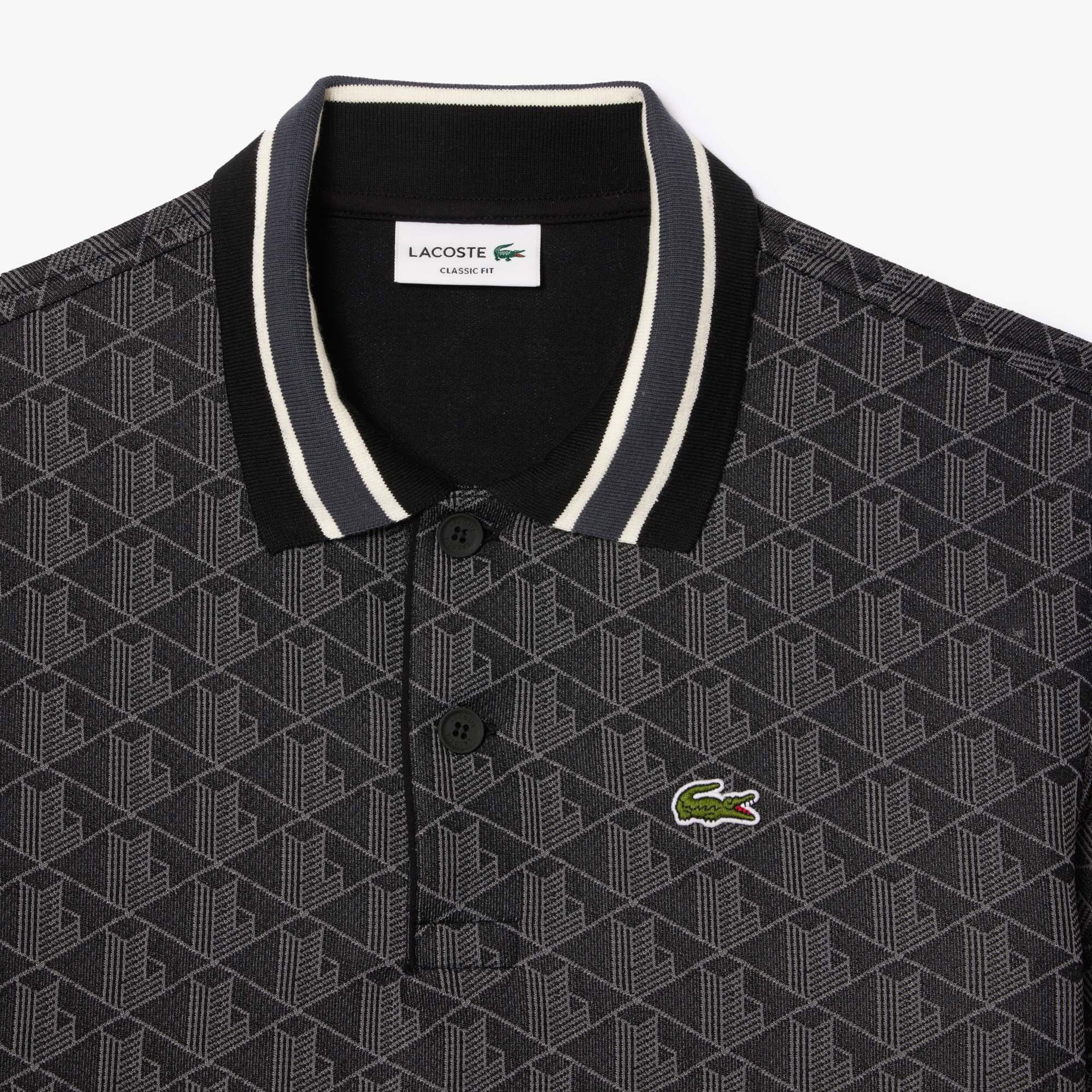 Erkek Classic Fit Monogram Siyah Polo