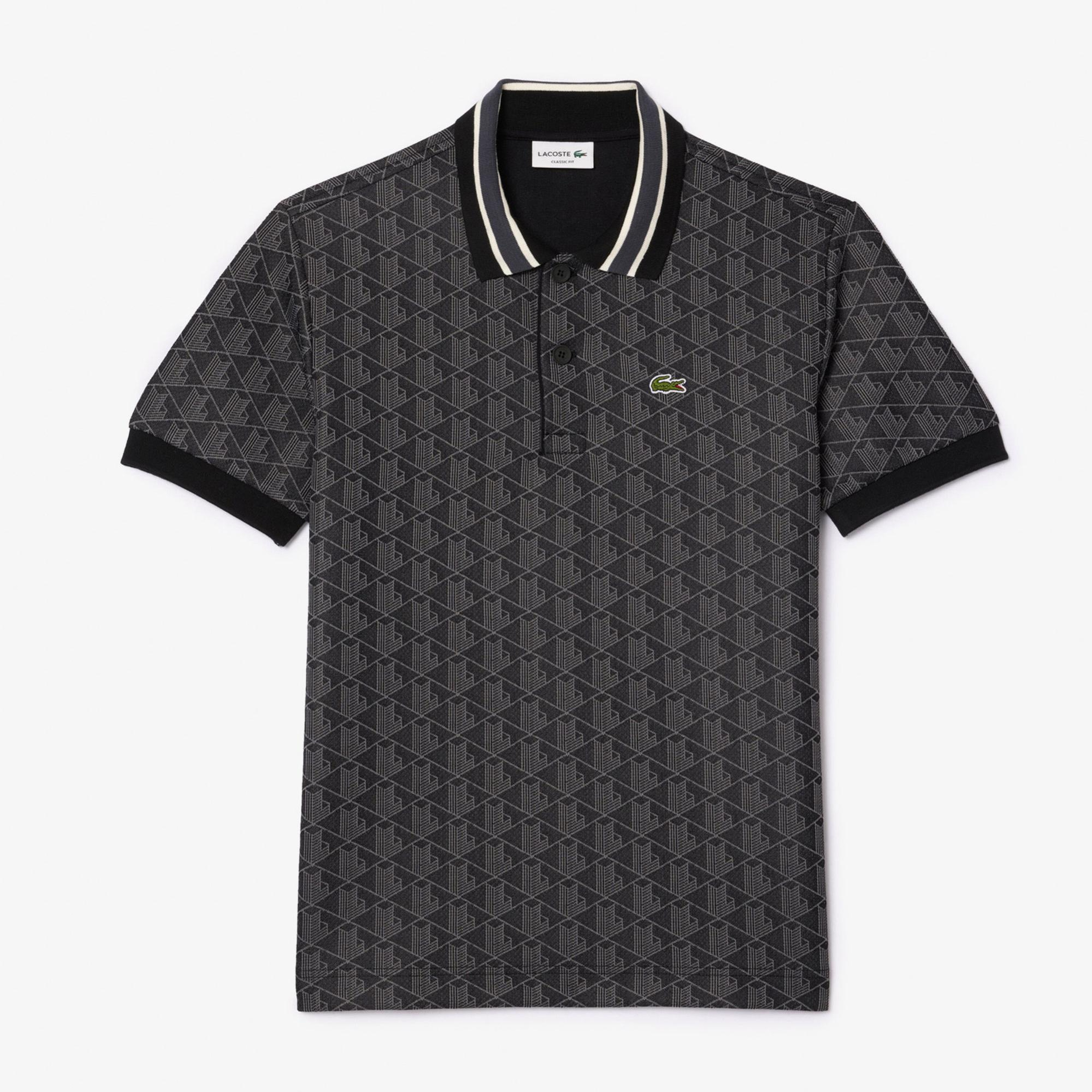 Erkek Classic Fit Monogram Siyah Polo