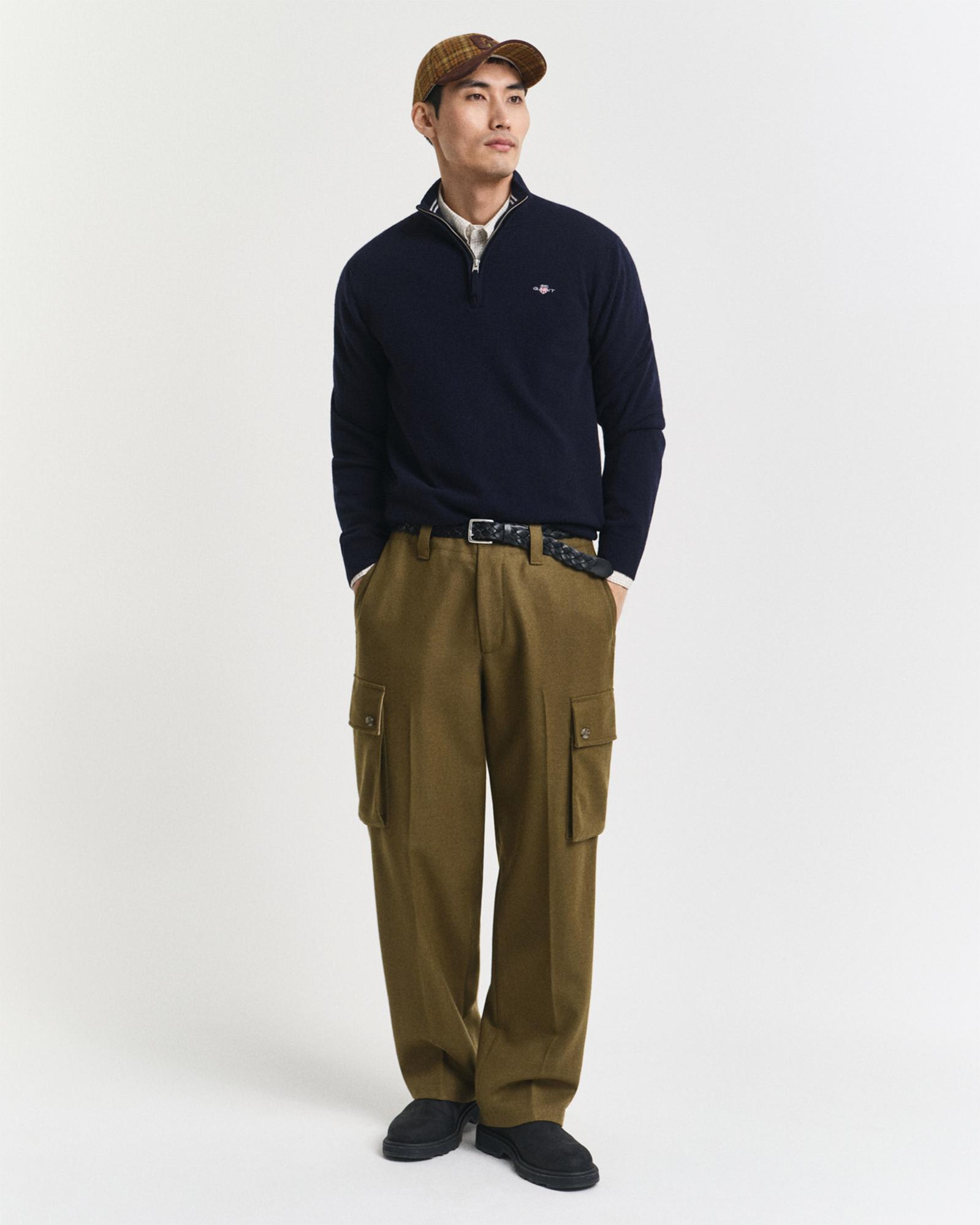 GANT Erkek Lacivert Regular Fit Yarım Fermuarlı Yün Kazak