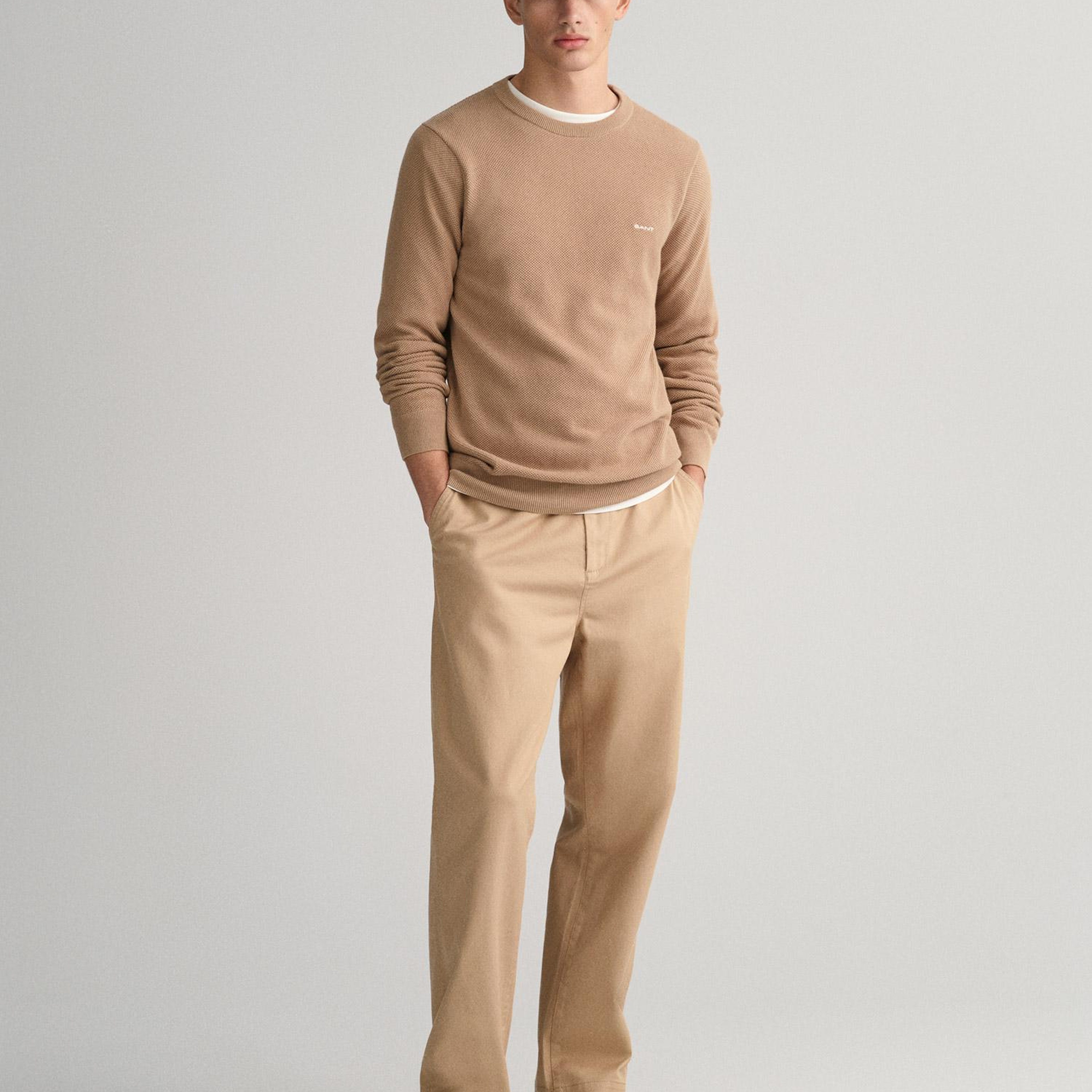 GANT Erkek Bej Regular Fit Bisiklet Yaka Kazak
