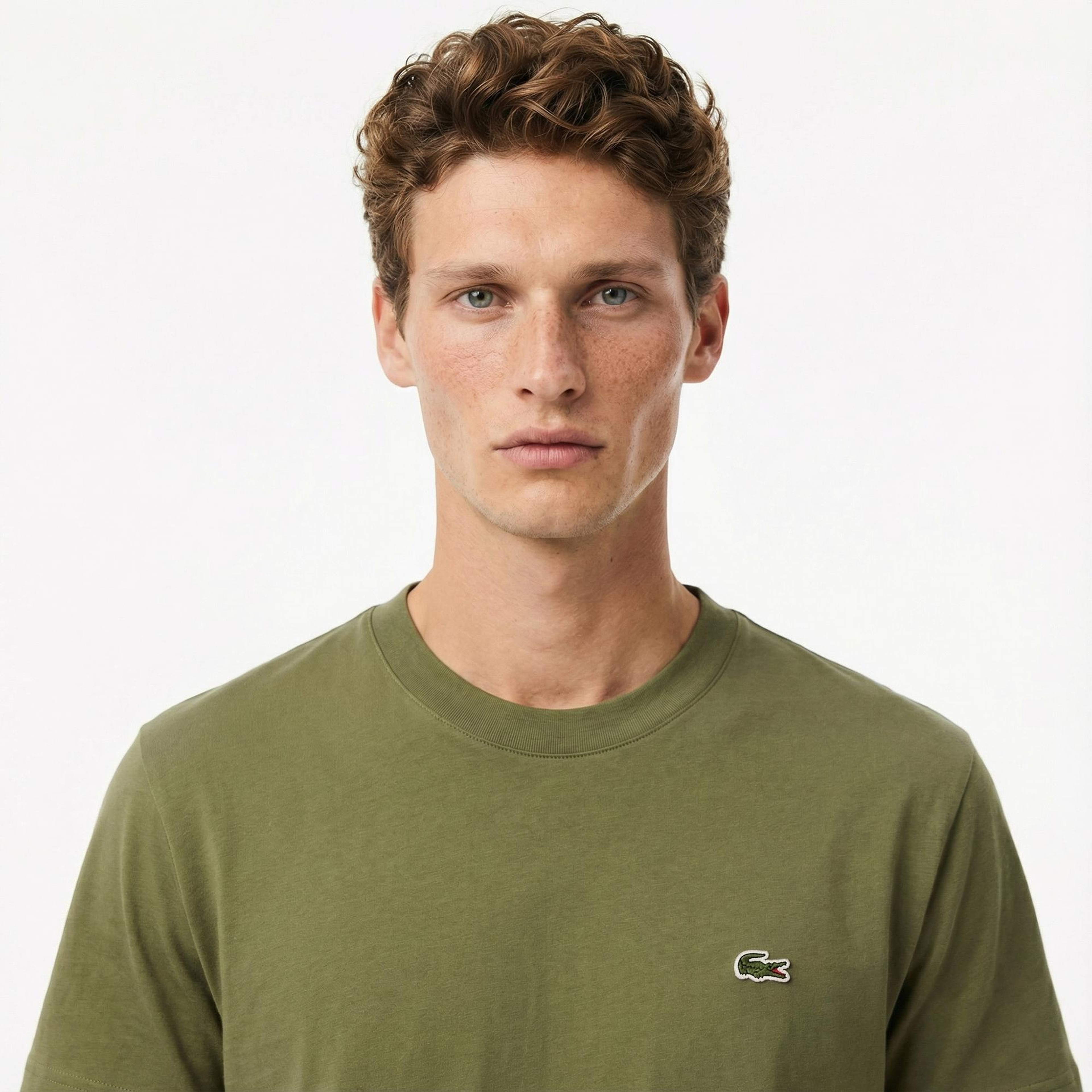 Erkek Classic Fit Bisiklet Yaka Haki T-Shirt