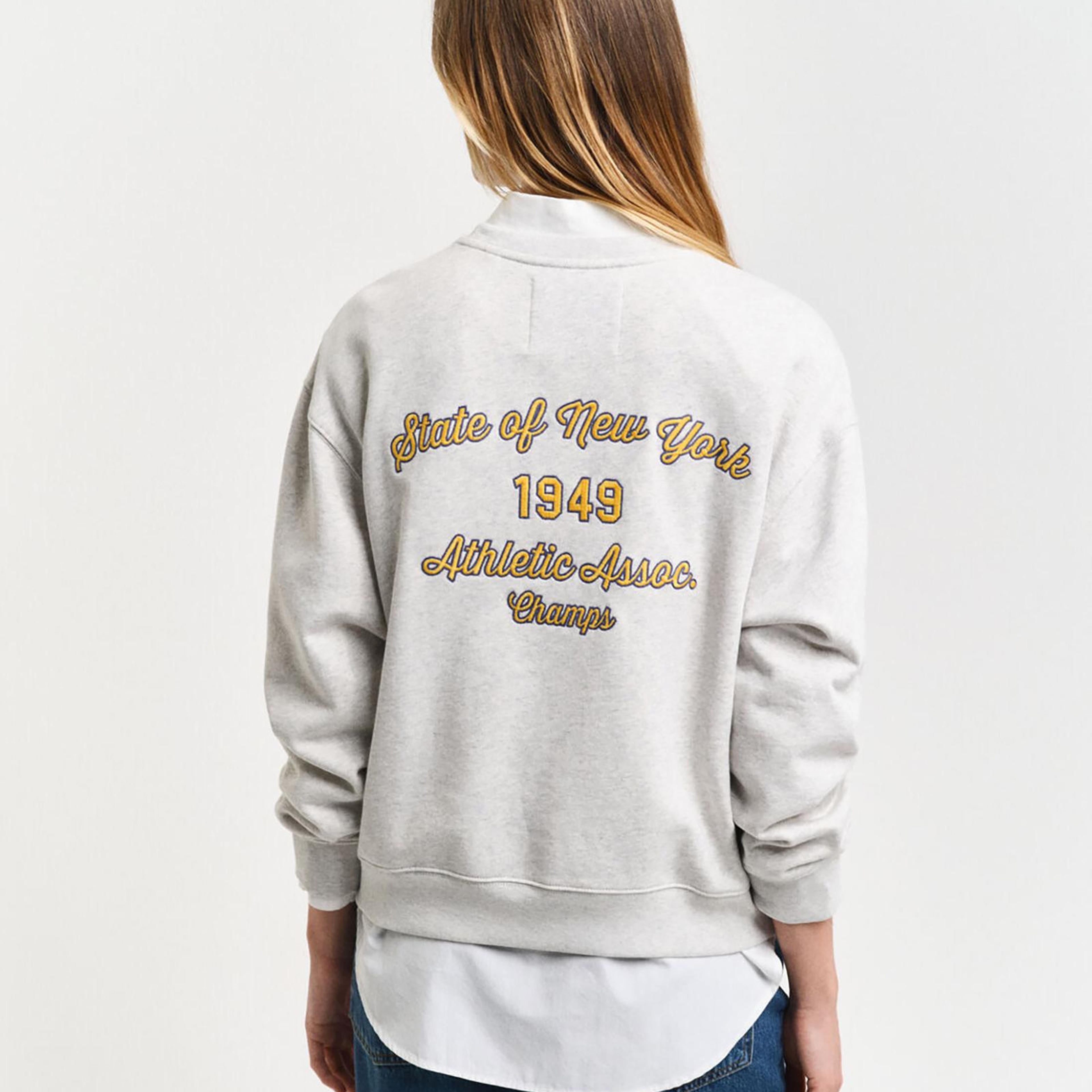 GANT Kadın Gri Loose Fit Bisiklet Yaka Logolu Sweatshirt