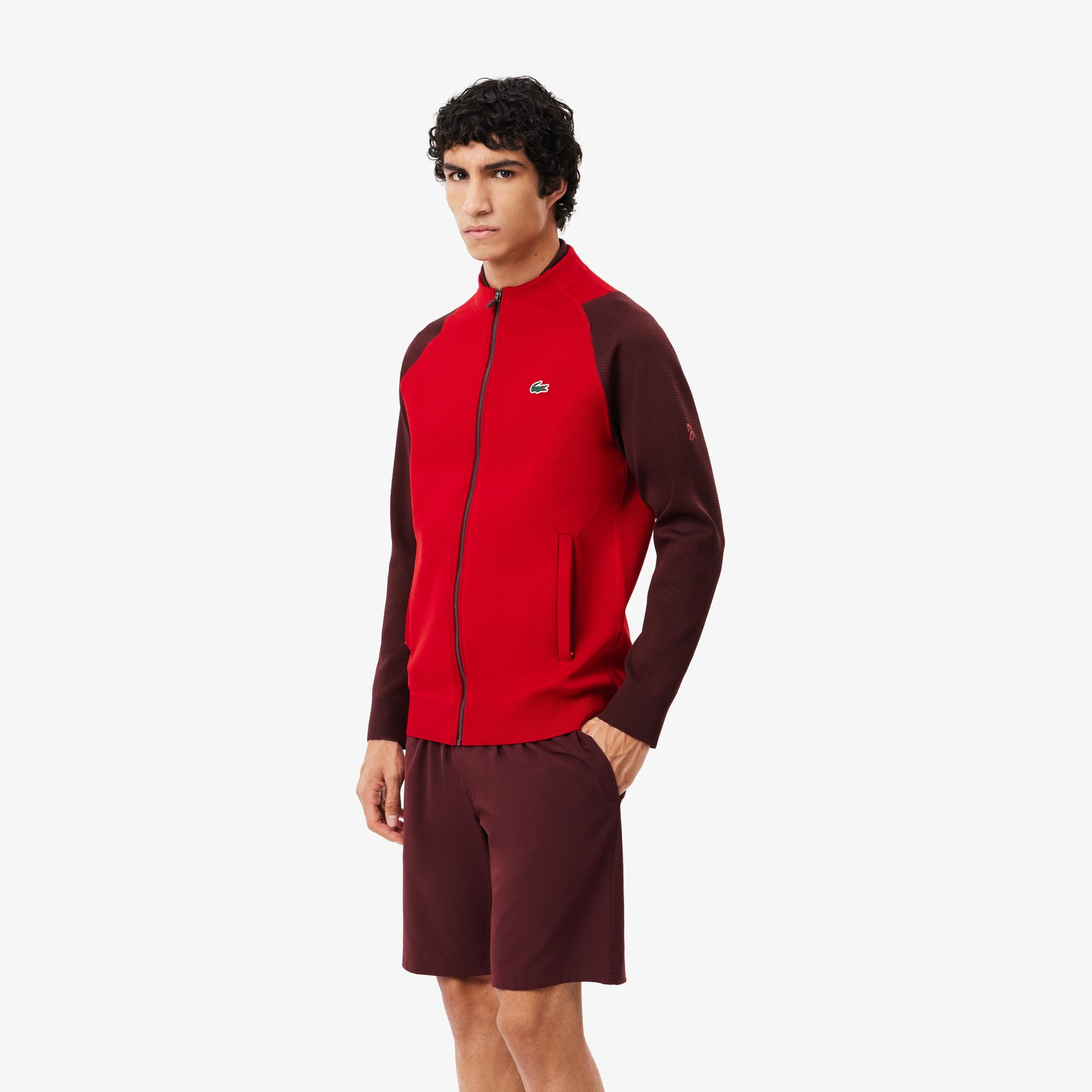 Novak Djokovic Erkek Regular Fit Fermuarlı Renk Bloklu Kırmızı Sweatshirt