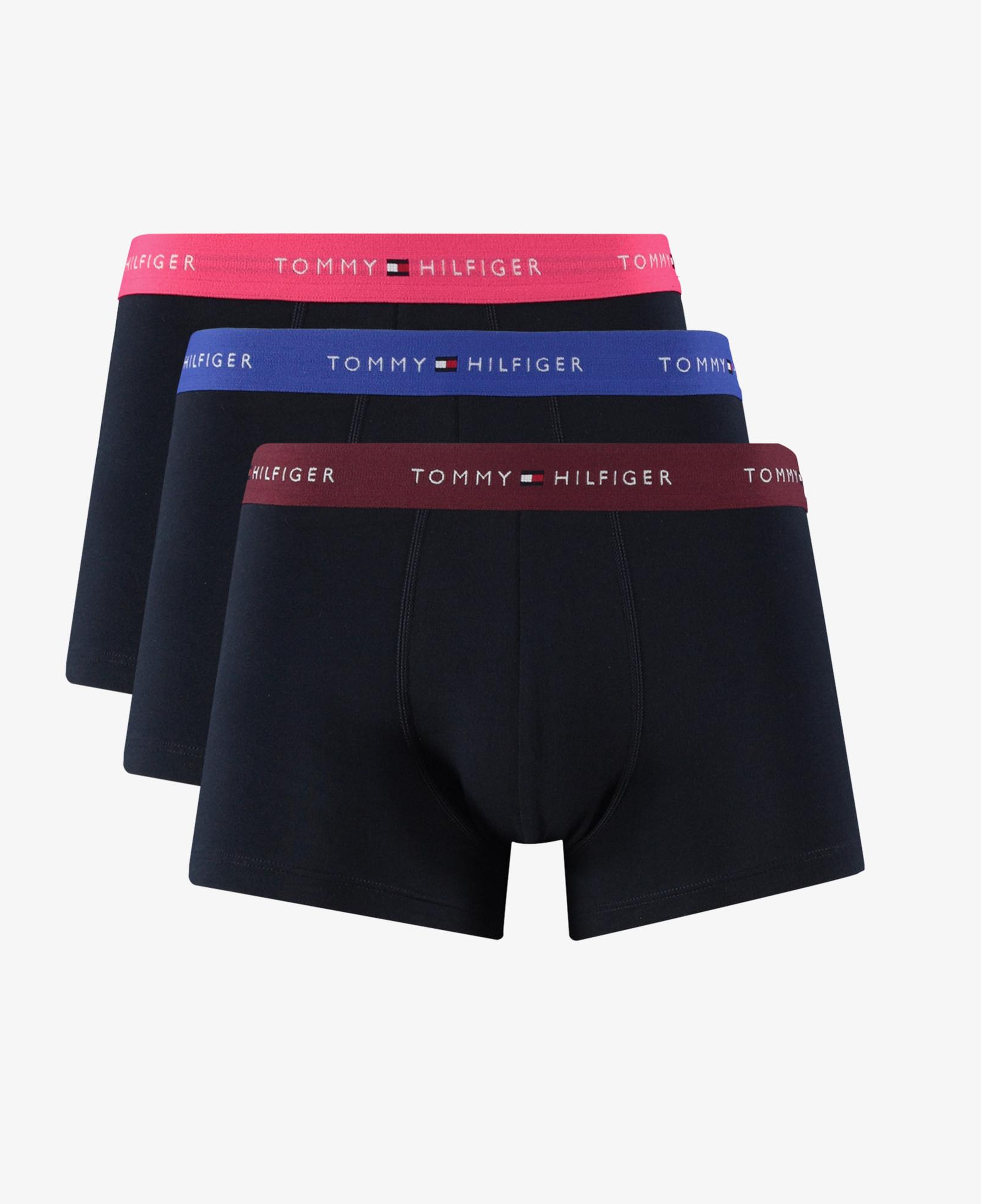 Tommy Hilfiger Trunk 3'lü Pembe/Lacivert/Bordo Bantlı Erkek Sİyah Boxer
