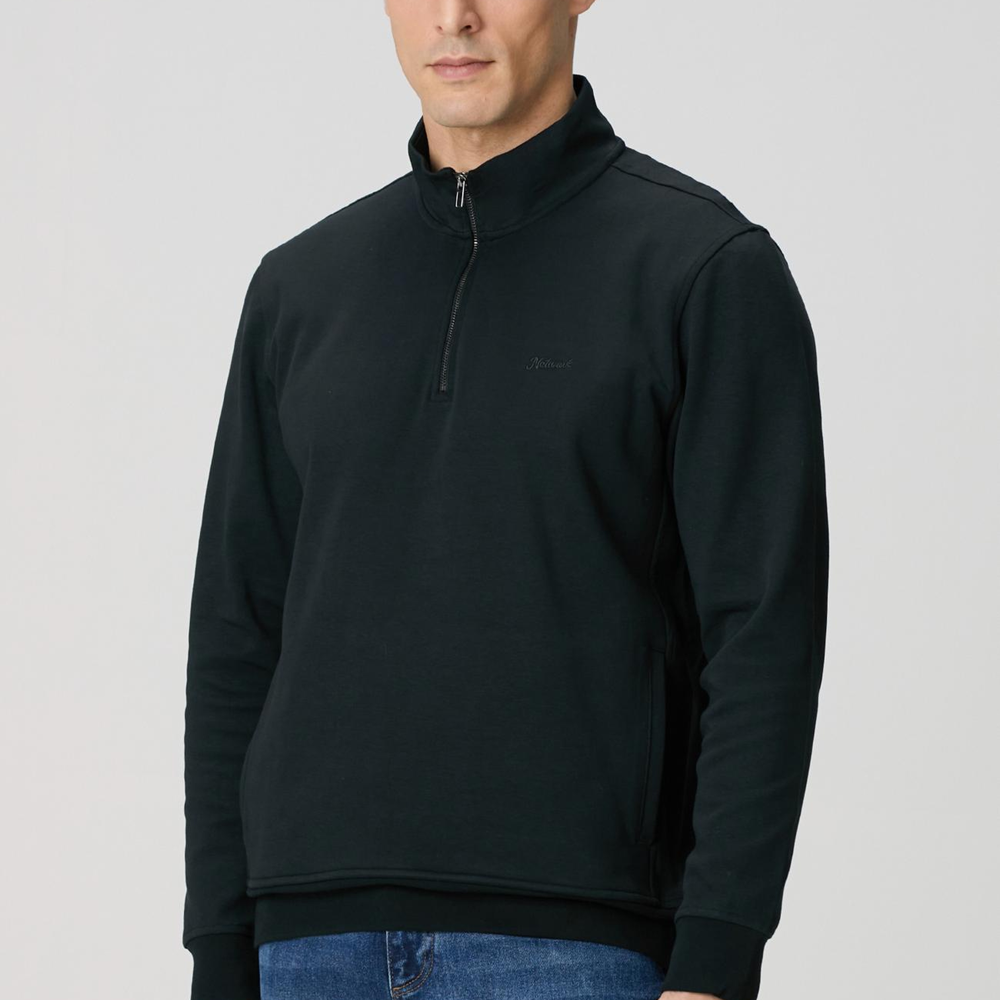 Network Erkek Siyah Fermuarlı Sweatshirt