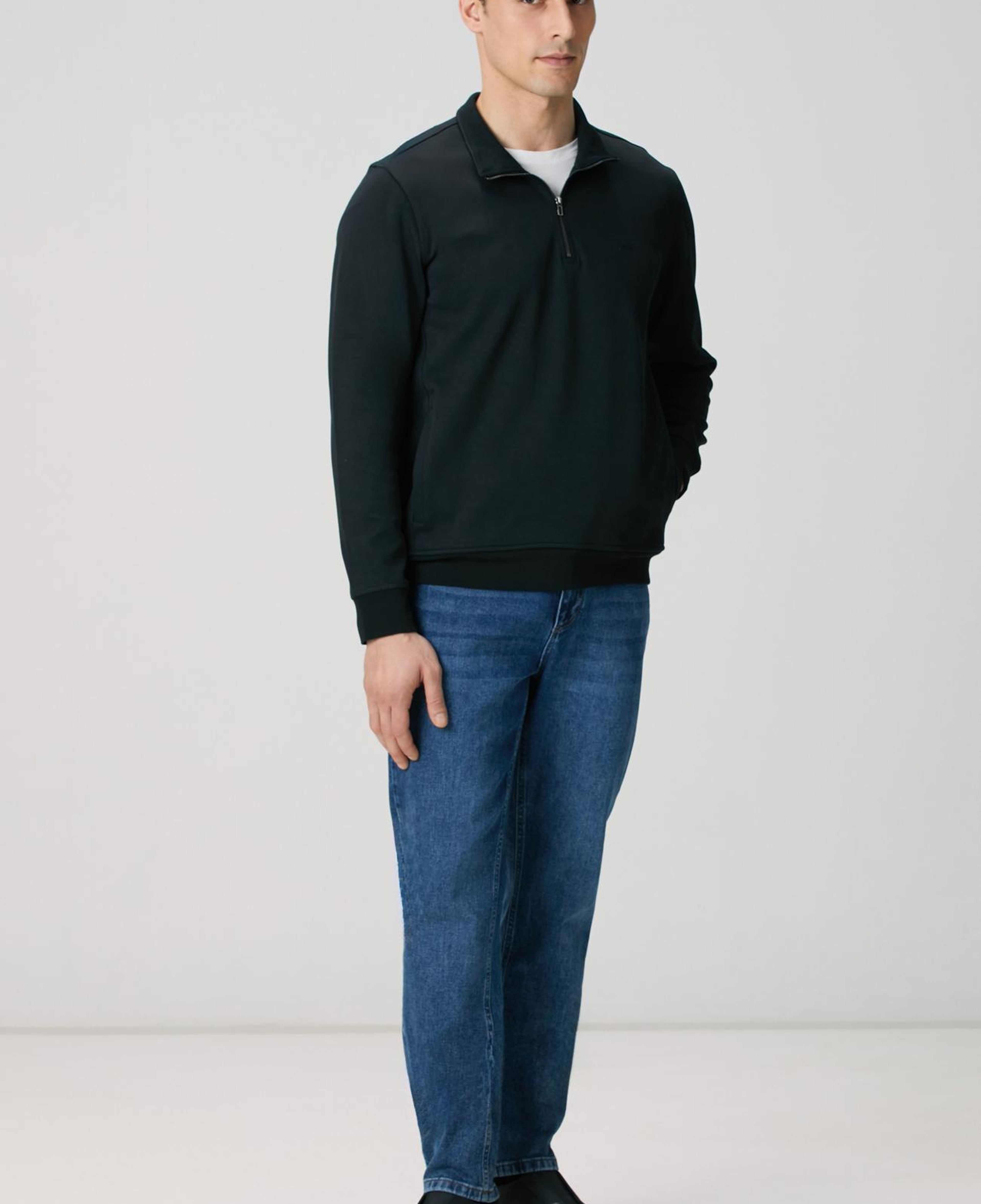 Network Erkek Siyah Fermuarlı Sweatshirt