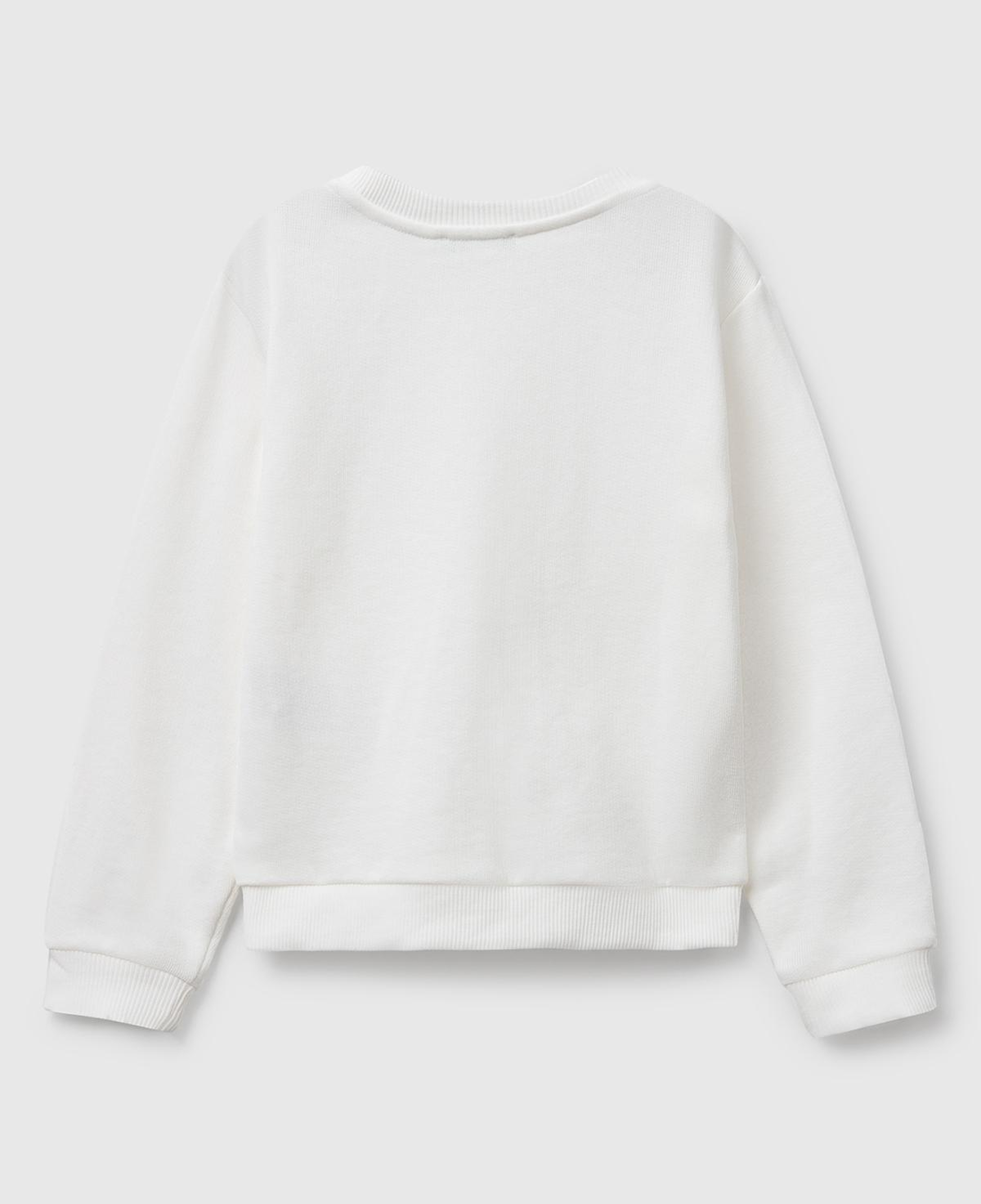 Kız Çocuk Ekru Önü Simli Logo Baskılı Nervürlü Regular Fit Sweatshirt