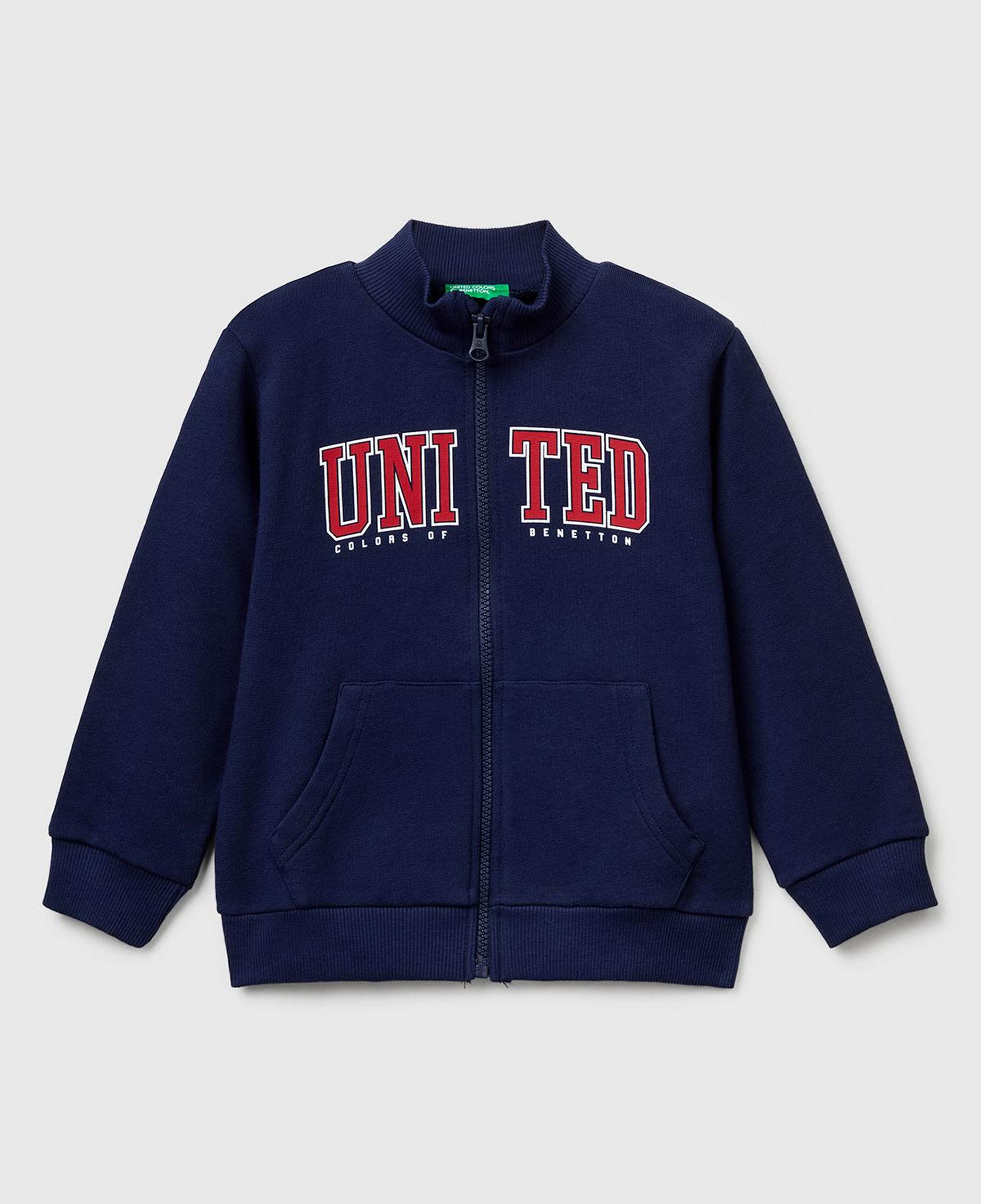 Erkek Çocuk Lacivert Logo Baskılı Cepli Fermuarlı Dik Yaka Sweatshirt