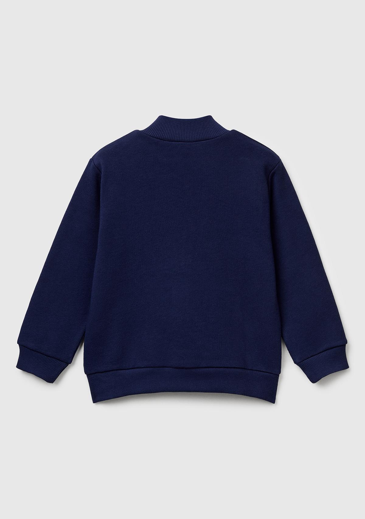 Erkek Çocuk Lacivert Logo Baskılı Cepli Fermuarlı Dik Yaka Sweatshirt