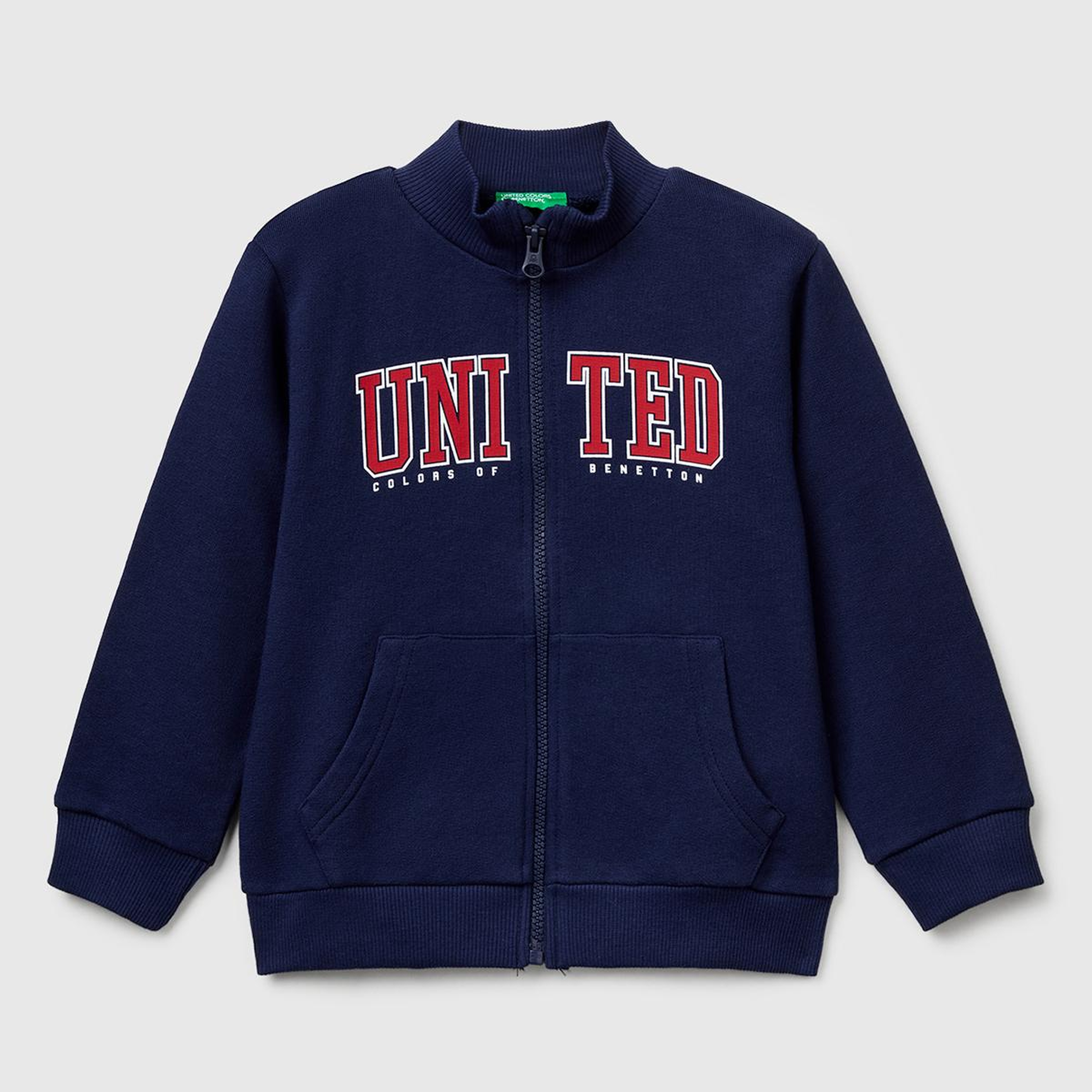 Erkek Çocuk Lacivert Logo Baskılı Cepli Fermuarlı Dik Yaka Sweatshirt