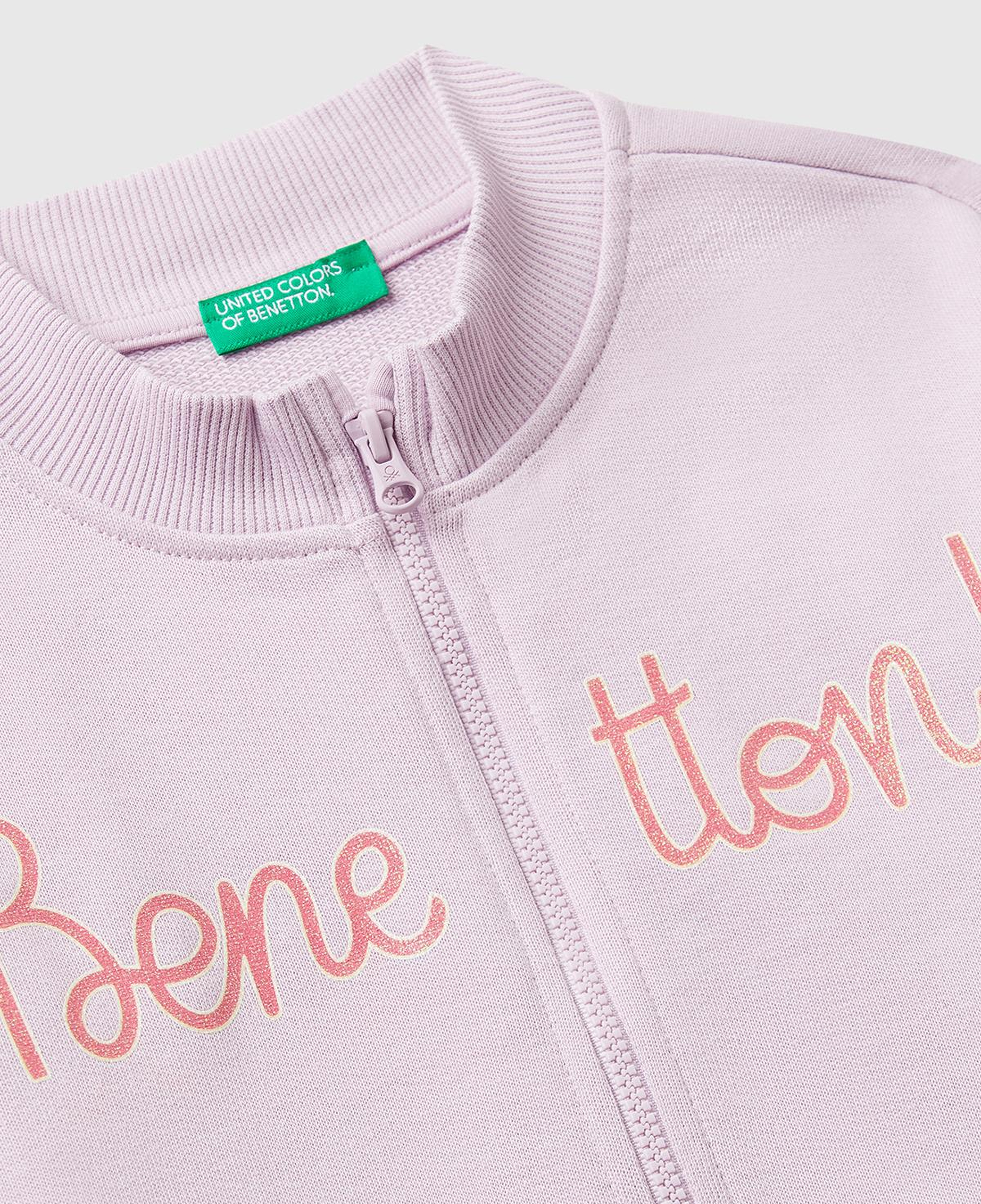 Kız Çocuk Lila Simli Logo Baskılı Fermuarlı Ribanalı Regular Fit Sweatshirt