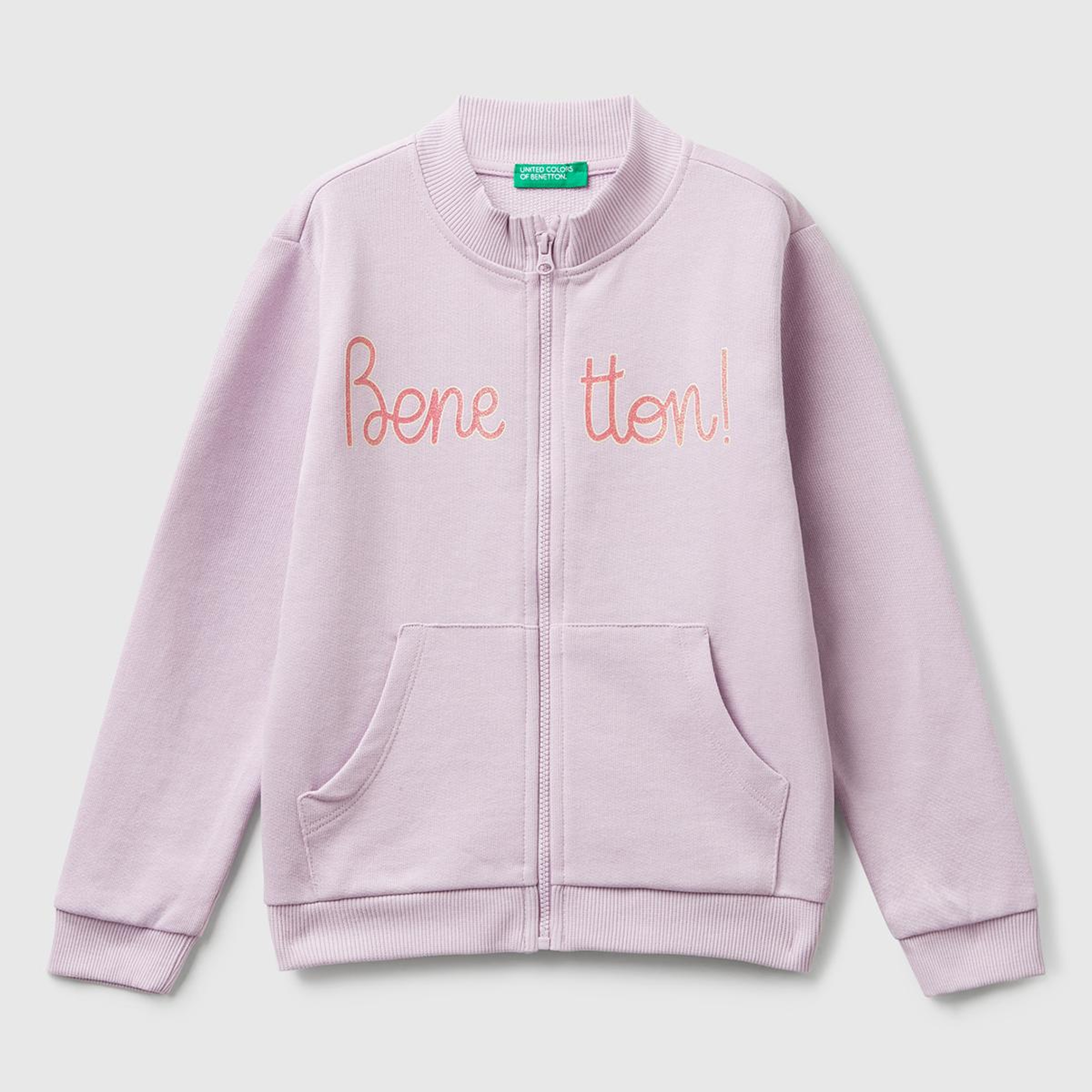 Kız Çocuk Lila Simli Logo Baskılı Fermuarlı Ribanalı Regular Fit Sweatshirt