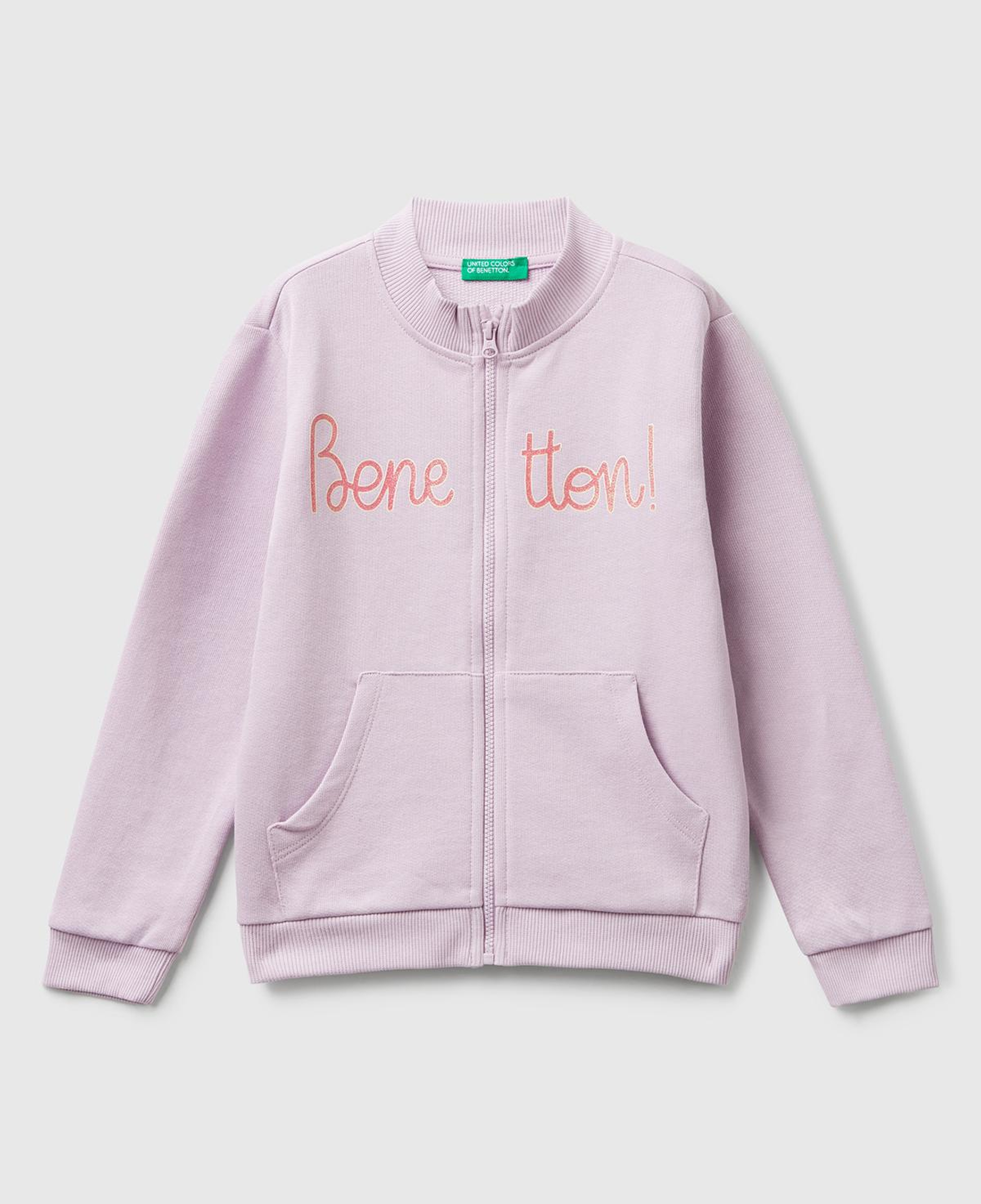 Kız Çocuk Lila Simli Logo Baskılı Fermuarlı Ribanalı Regular Fit Sweatshirt