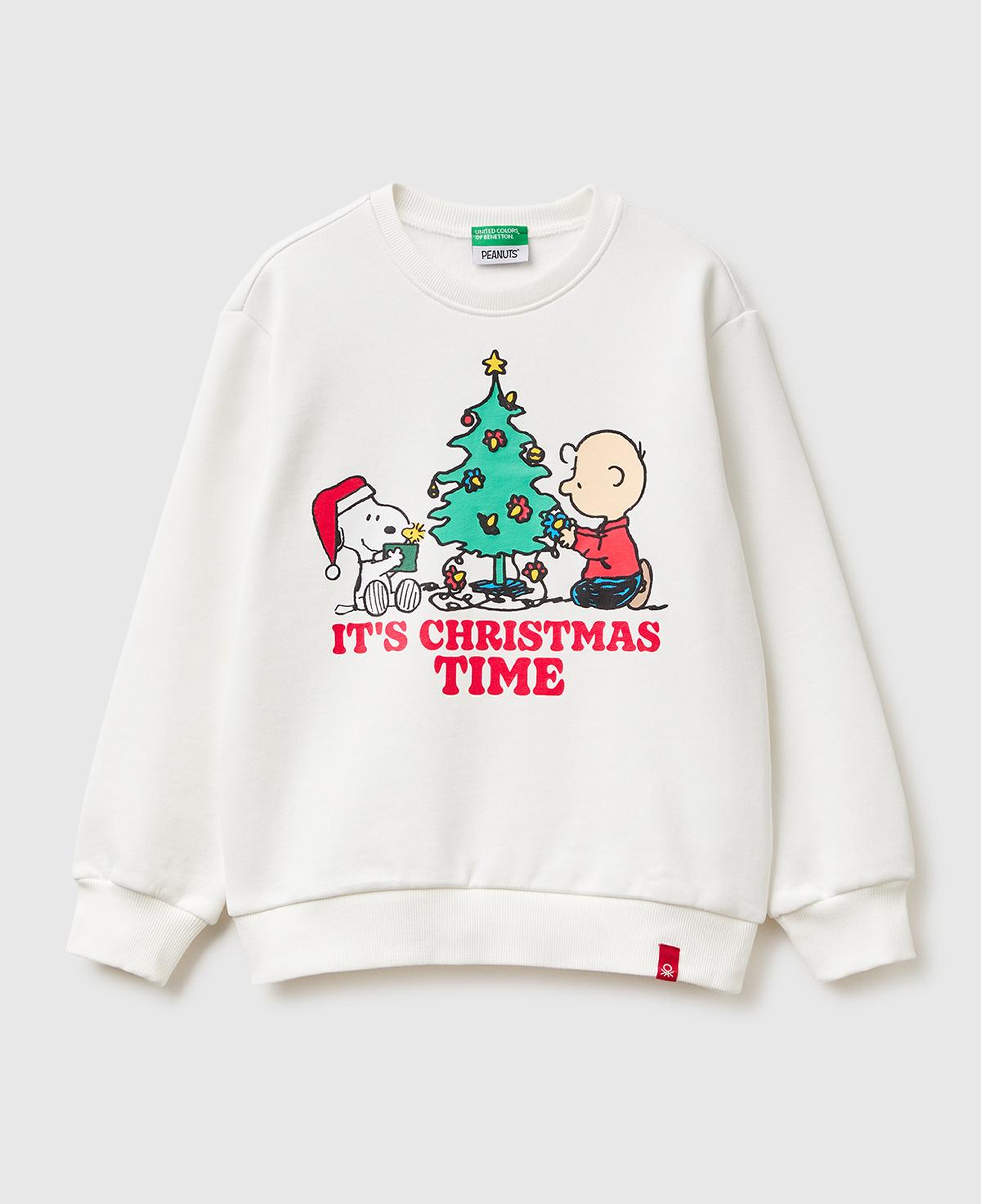 Erkek Çocuk Ekru Peanuts Yılbaşı Baskılı Logo Etiketli Kabartmalı Ribanalı Şardonlu Sweatshirt