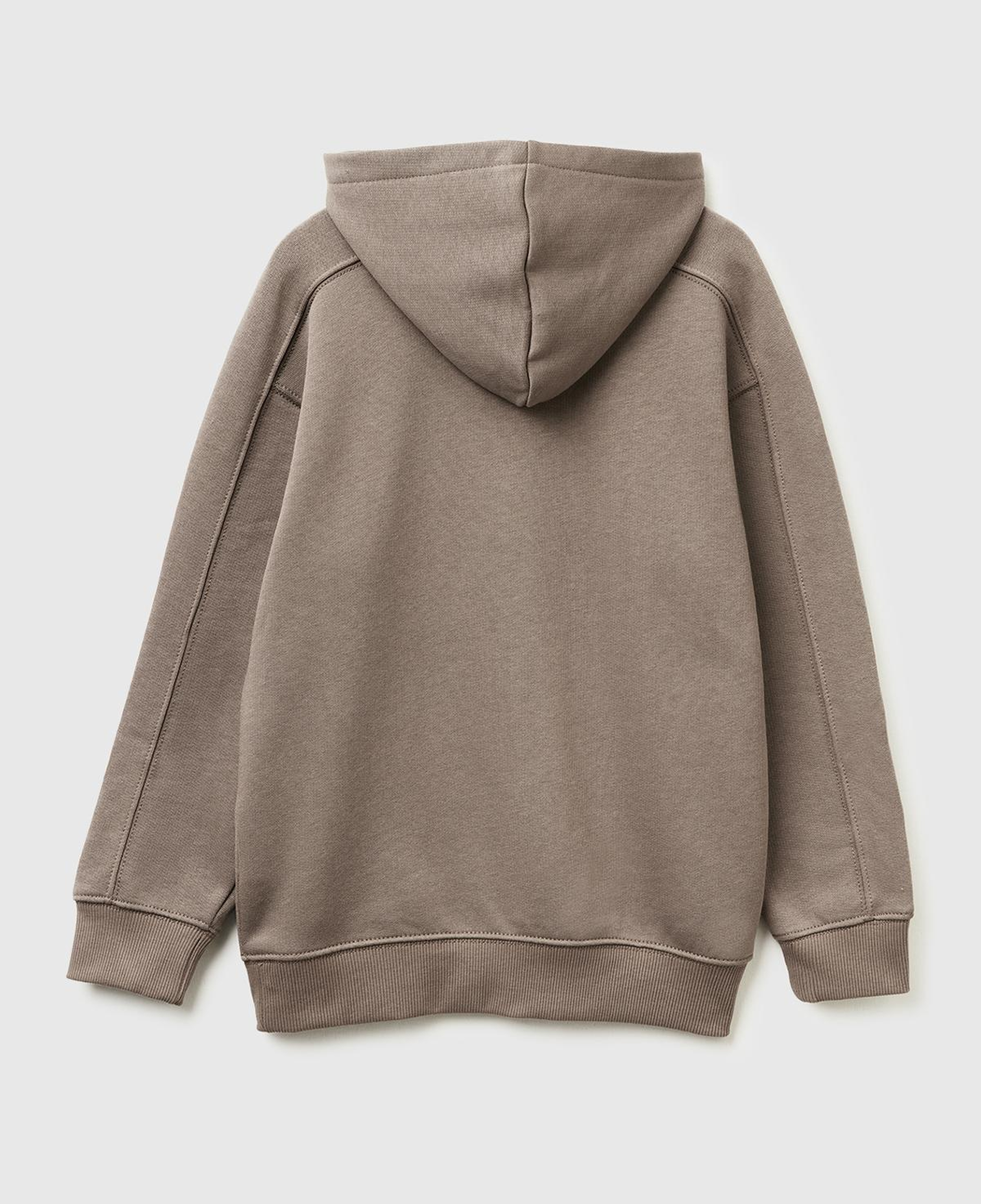 Erkek Çocuk Haki Kahve Önü Baskılı Düşük Omuzlu Kapüşonlu Sweatshirt