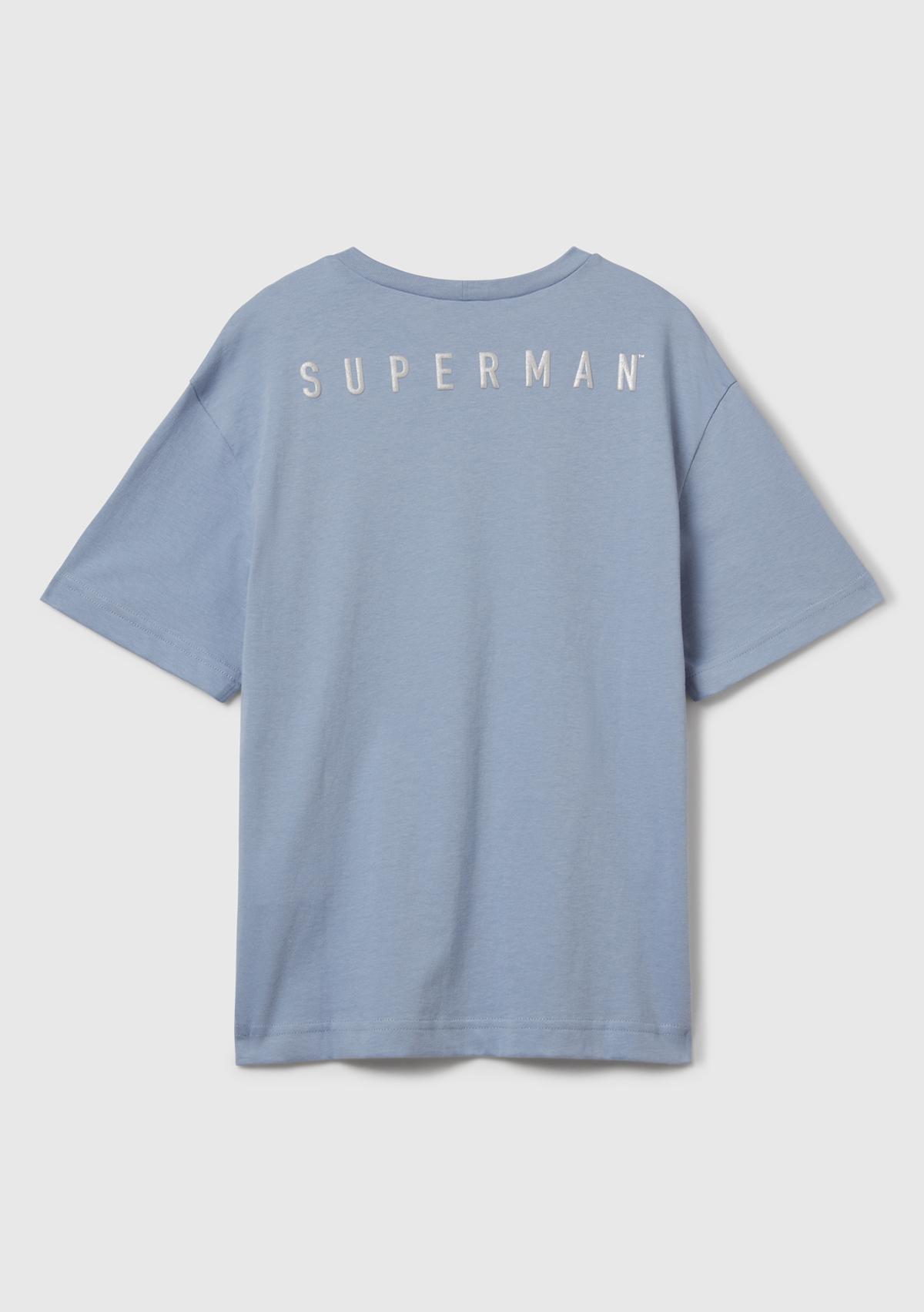 Erkek Çocuk Mavi Superman Baskılı Logo Etiketli T-shirt