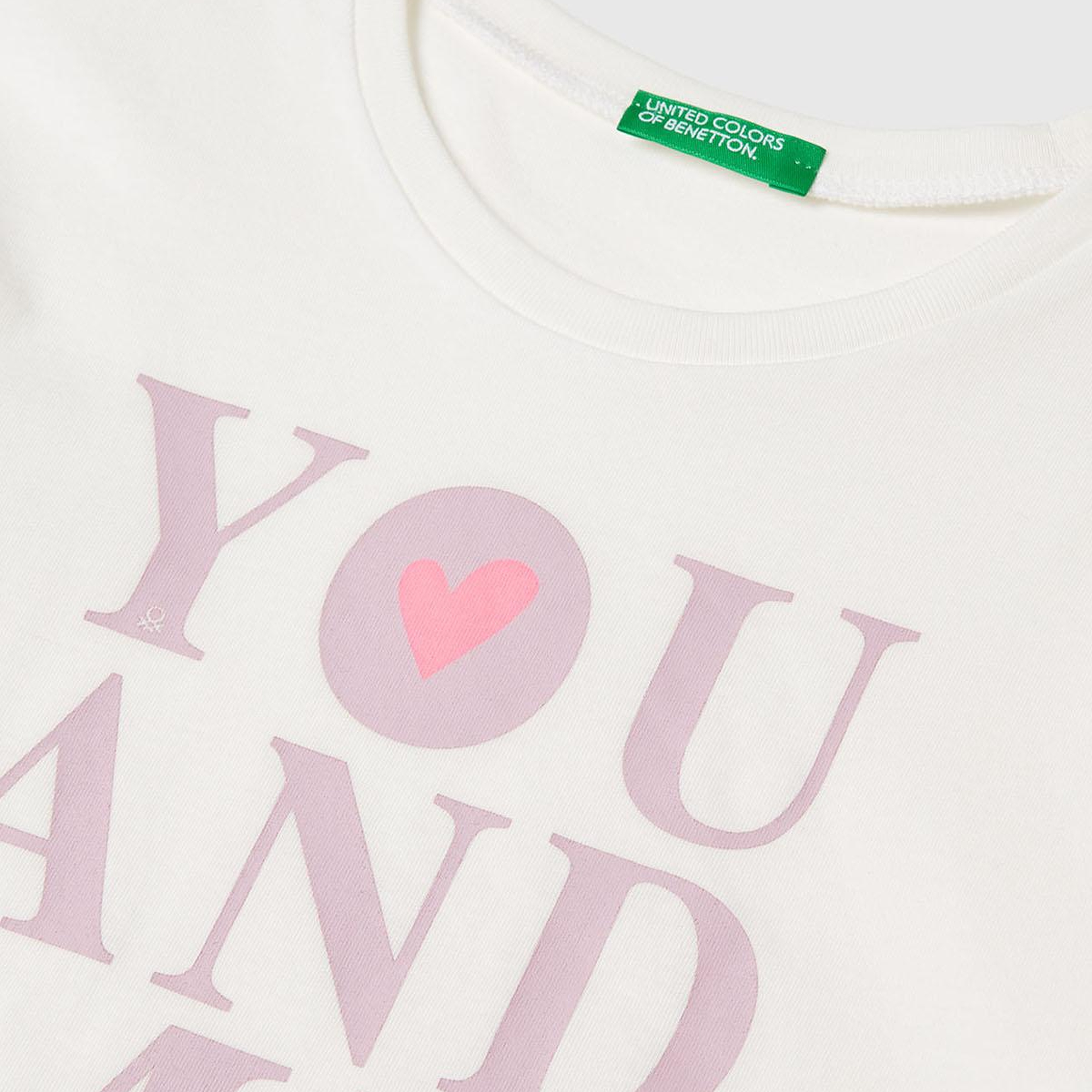 Kız Çocuk Ekru Önü Baskılı Ribana Yakalı Relaxed Fit Uzun Kollu T-shirt
