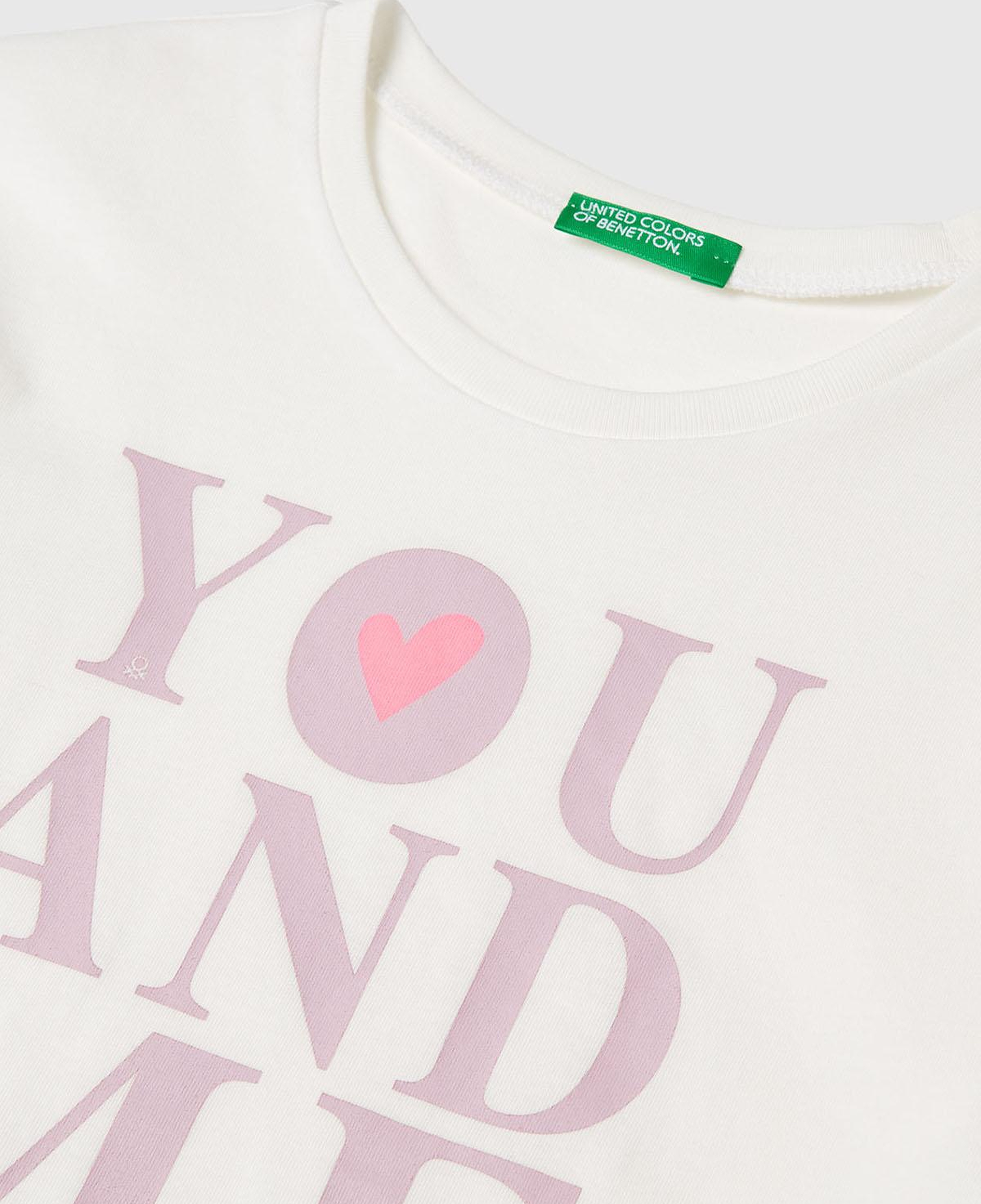 Kız Çocuk Ekru Önü Baskılı Ribana Yakalı Relaxed Fit Uzun Kollu T-shirt