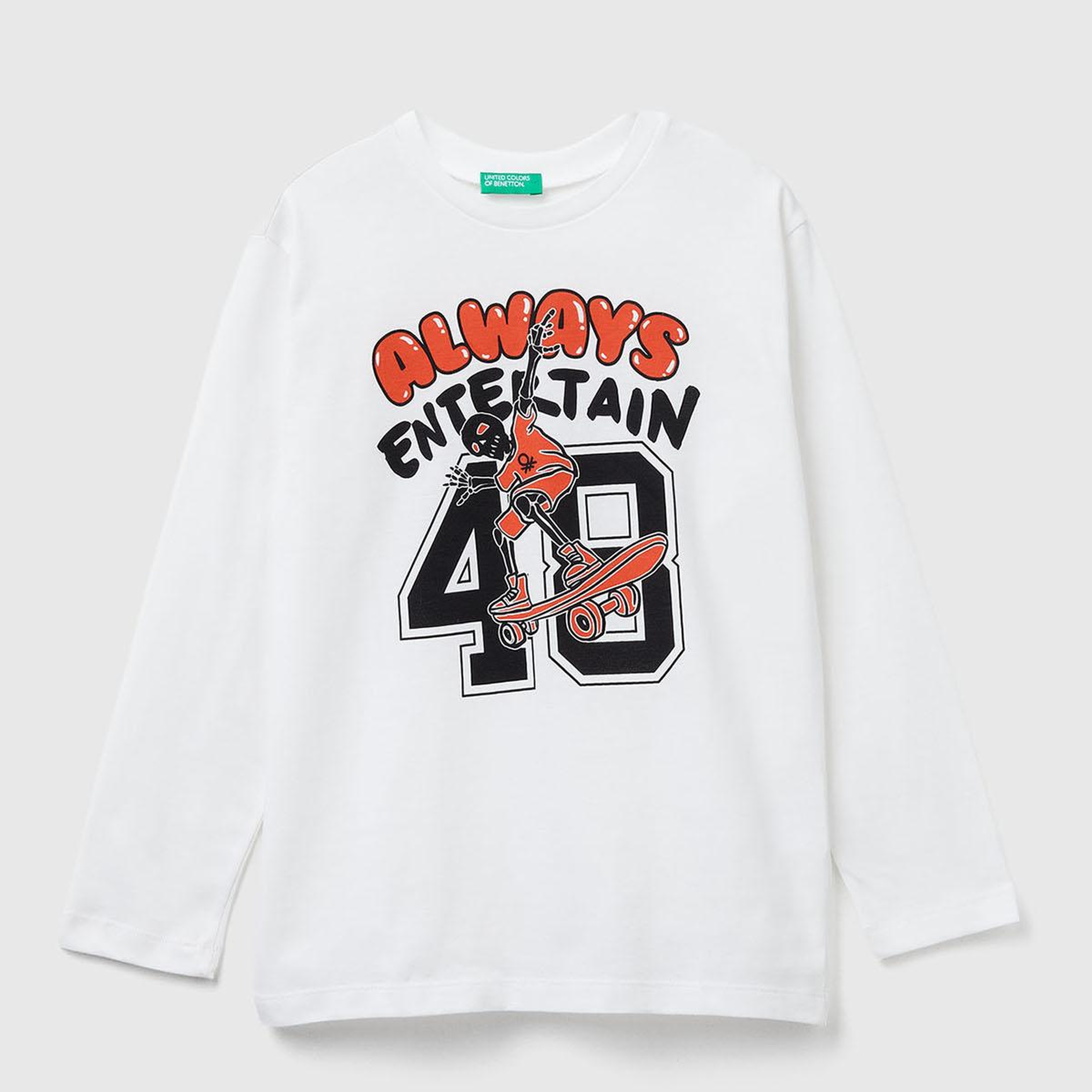Erkek Çocuk Ekru Önü Baskılı Bisiklet Yaka Uzun Kollu T-shirt