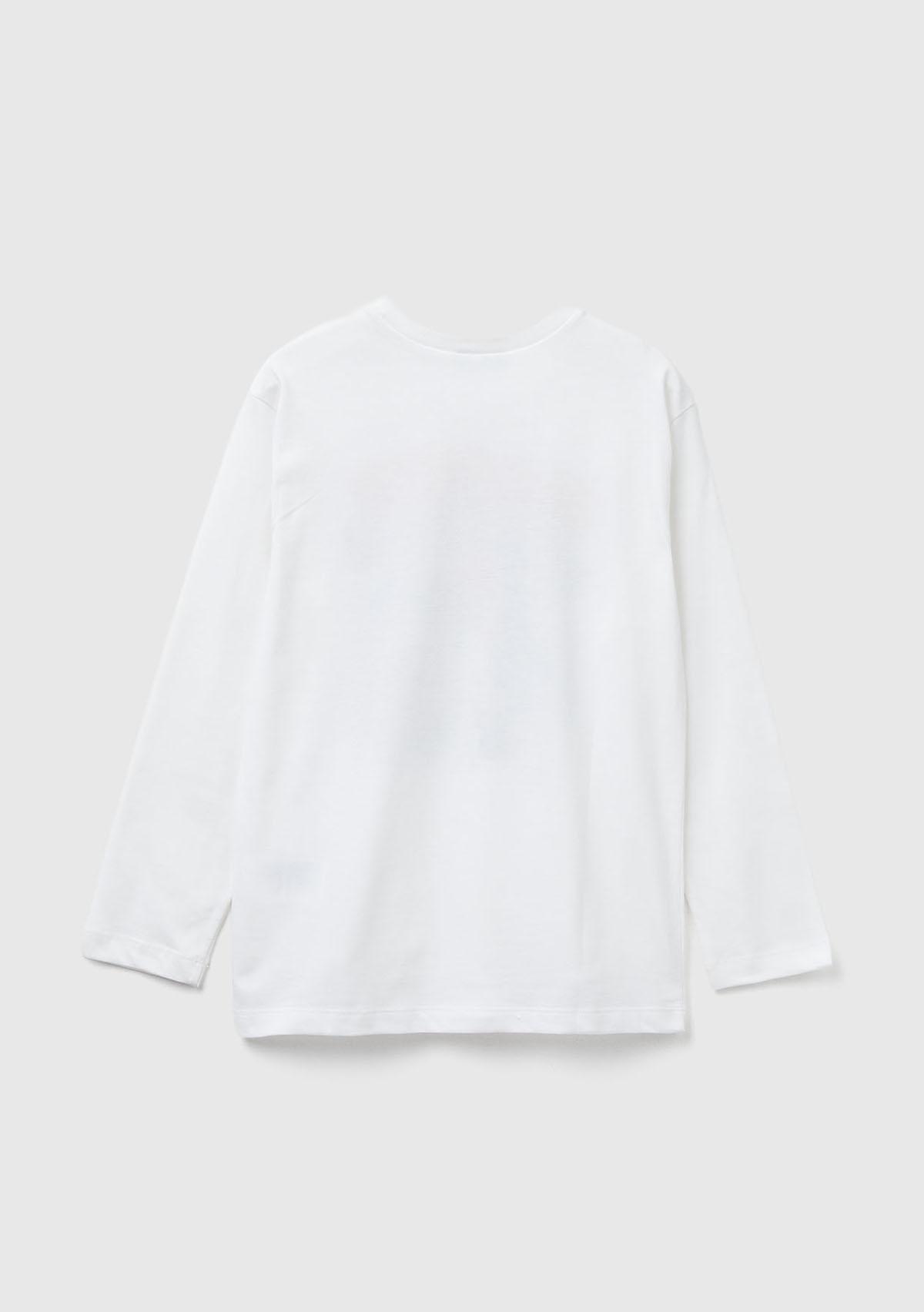 Erkek Çocuk Ekru Önü Baskılı Bisiklet Yaka Uzun Kollu T-shirt