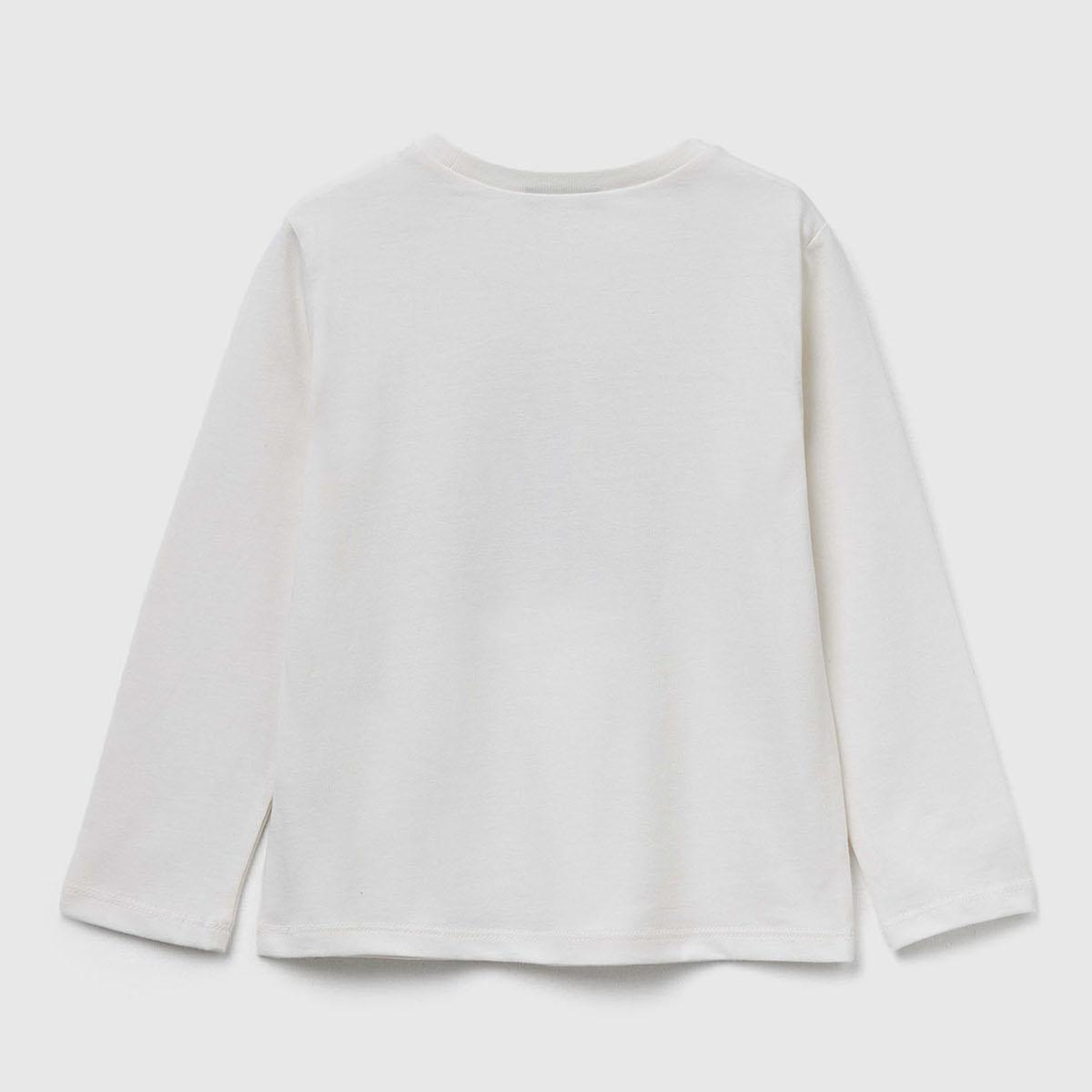 Kız Çocuk Ekru Önü Baskılı Ribana Yakalı Regular Fit Sweatshirt