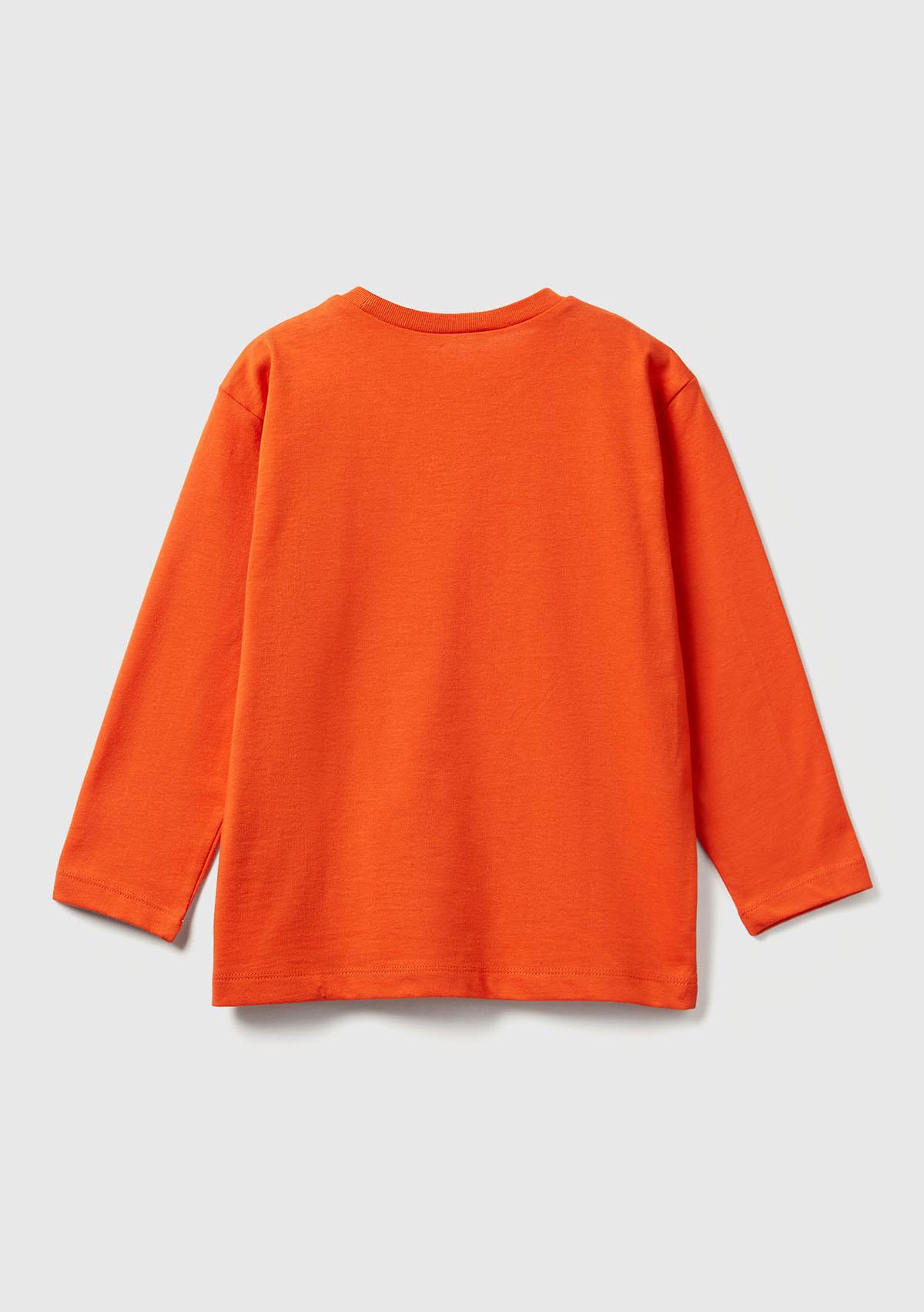 Erkek Çocuk Turuncu Baskılı Relaxed Fit Uzun Kollu T-shirt