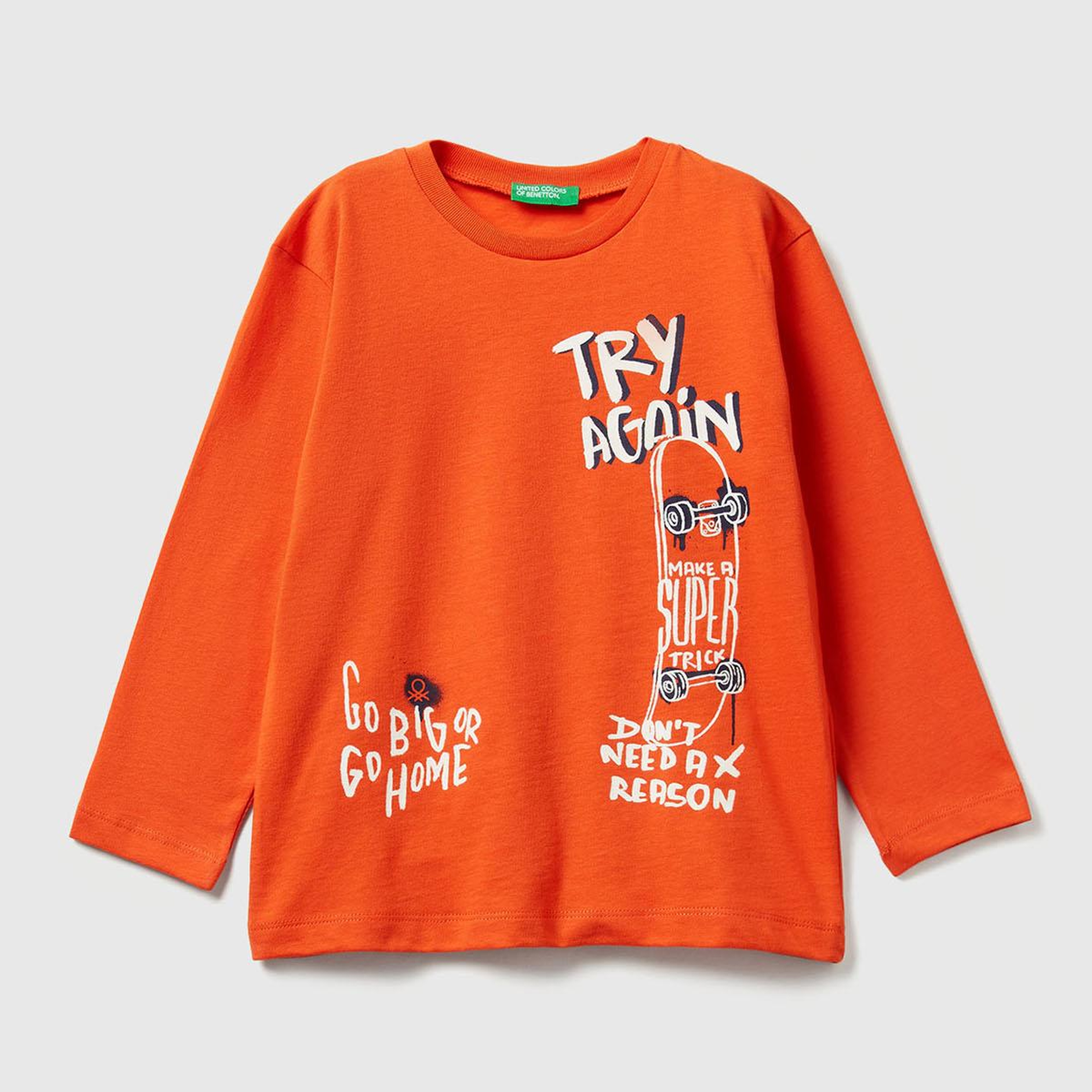 Erkek Çocuk Turuncu Baskılı Relaxed Fit Uzun Kollu T-shirt