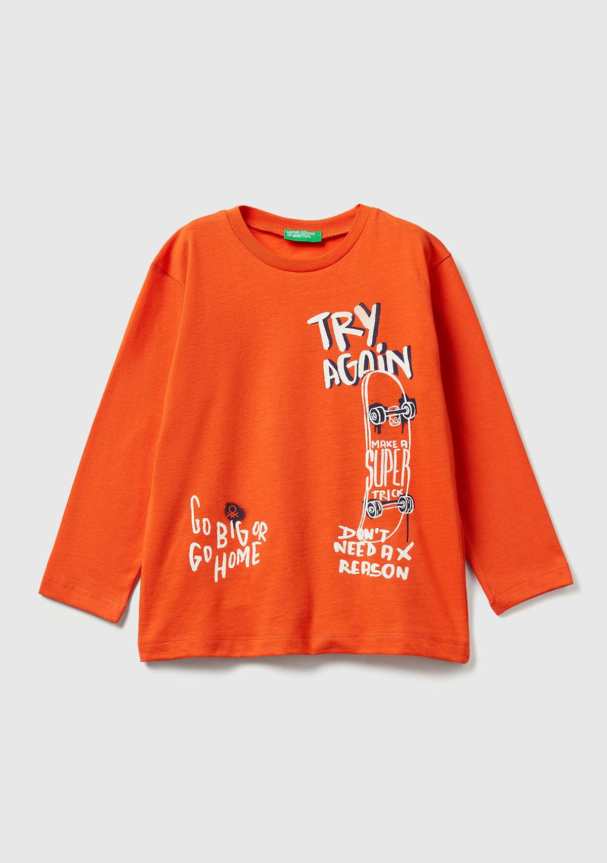 Erkek Çocuk Turuncu Baskılı Relaxed Fit Uzun Kollu T-shirt