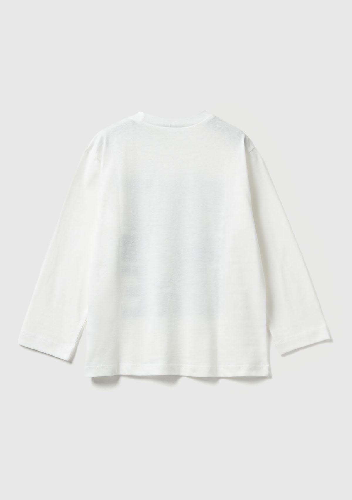 Erkek Çocuk Ekru Baskılı Relaxed Fit Uzun Kollu T-shirt