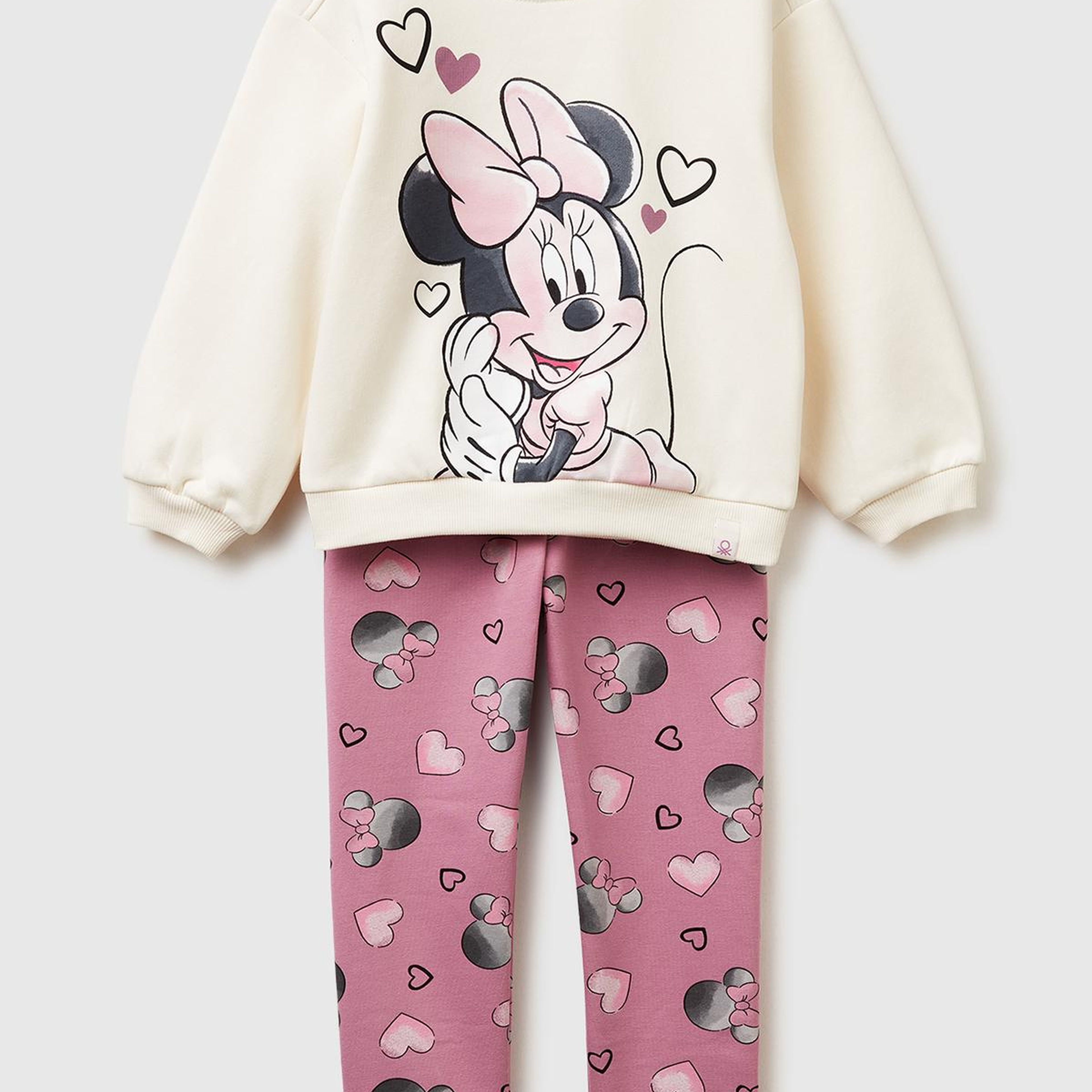 Kız Çocuk Ekru Mix Önü Baskılı Sweatshirt ve Tamamı Desenli Pantolon Takım