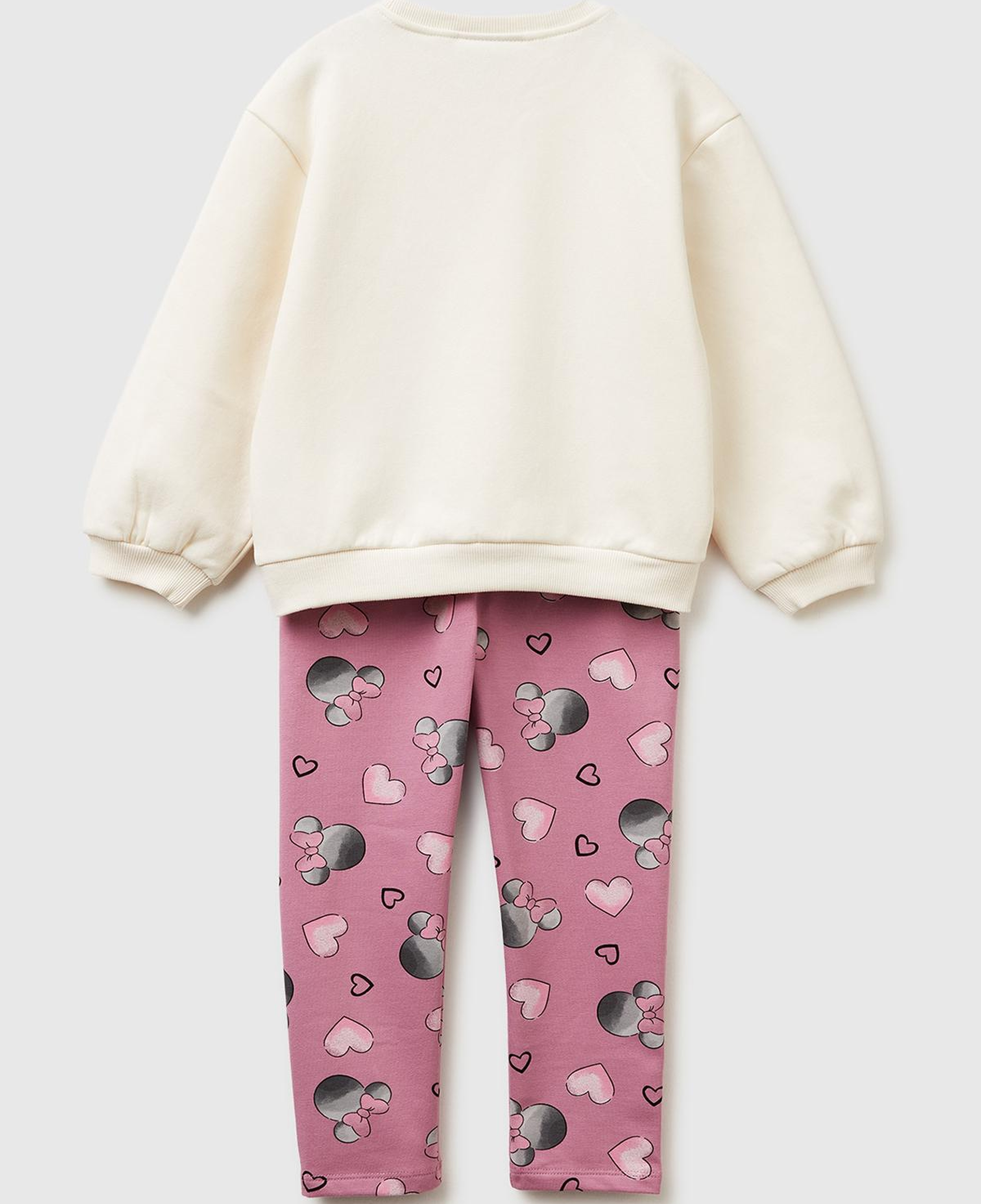 Kız Çocuk Ekru Mix Önü Baskılı Sweatshirt ve Tamamı Desenli Pantolon Takım