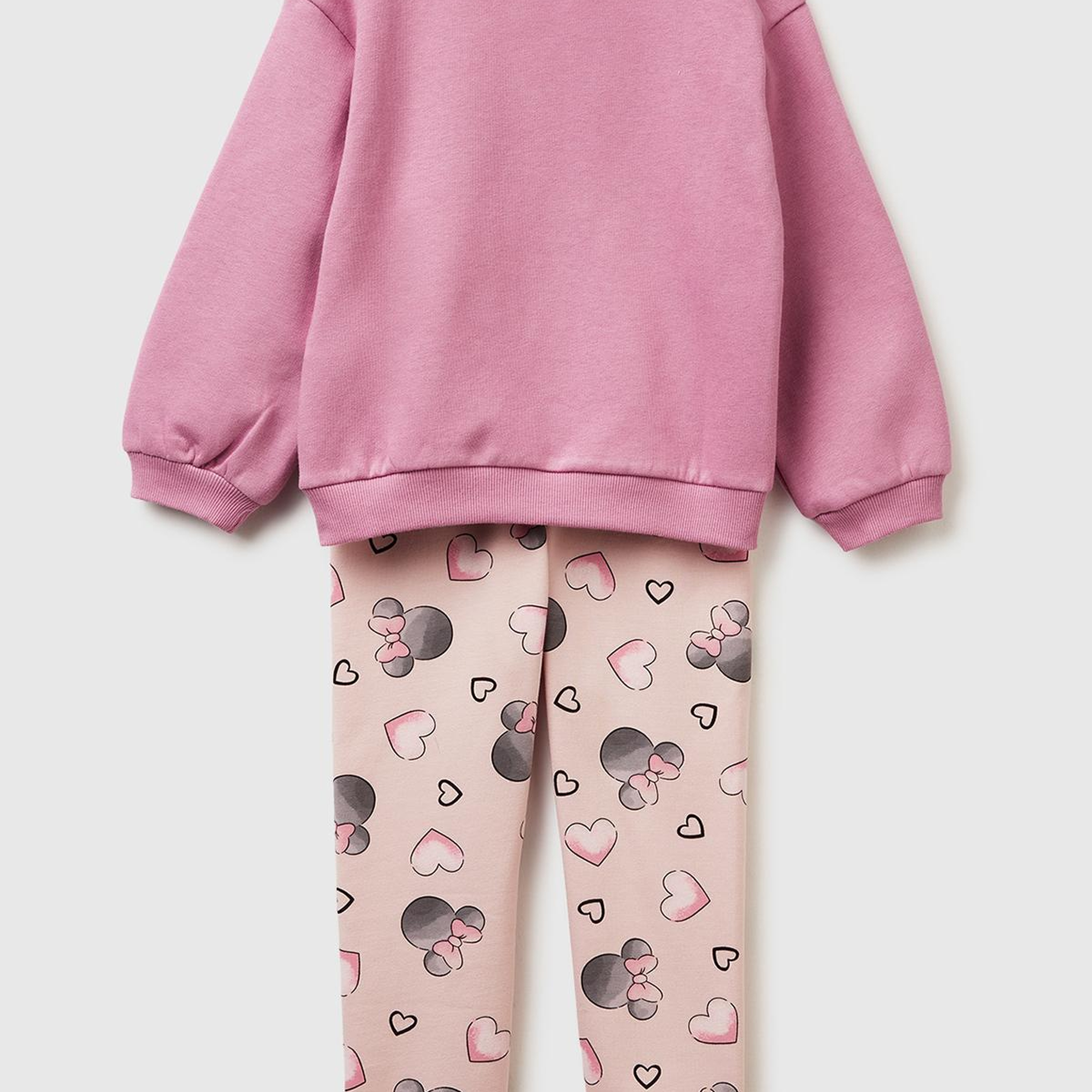 Kız Çocuk Pembe Mix Önü Baskılı Sweatshirt ve Tamamı Desenli Pantolon Takım