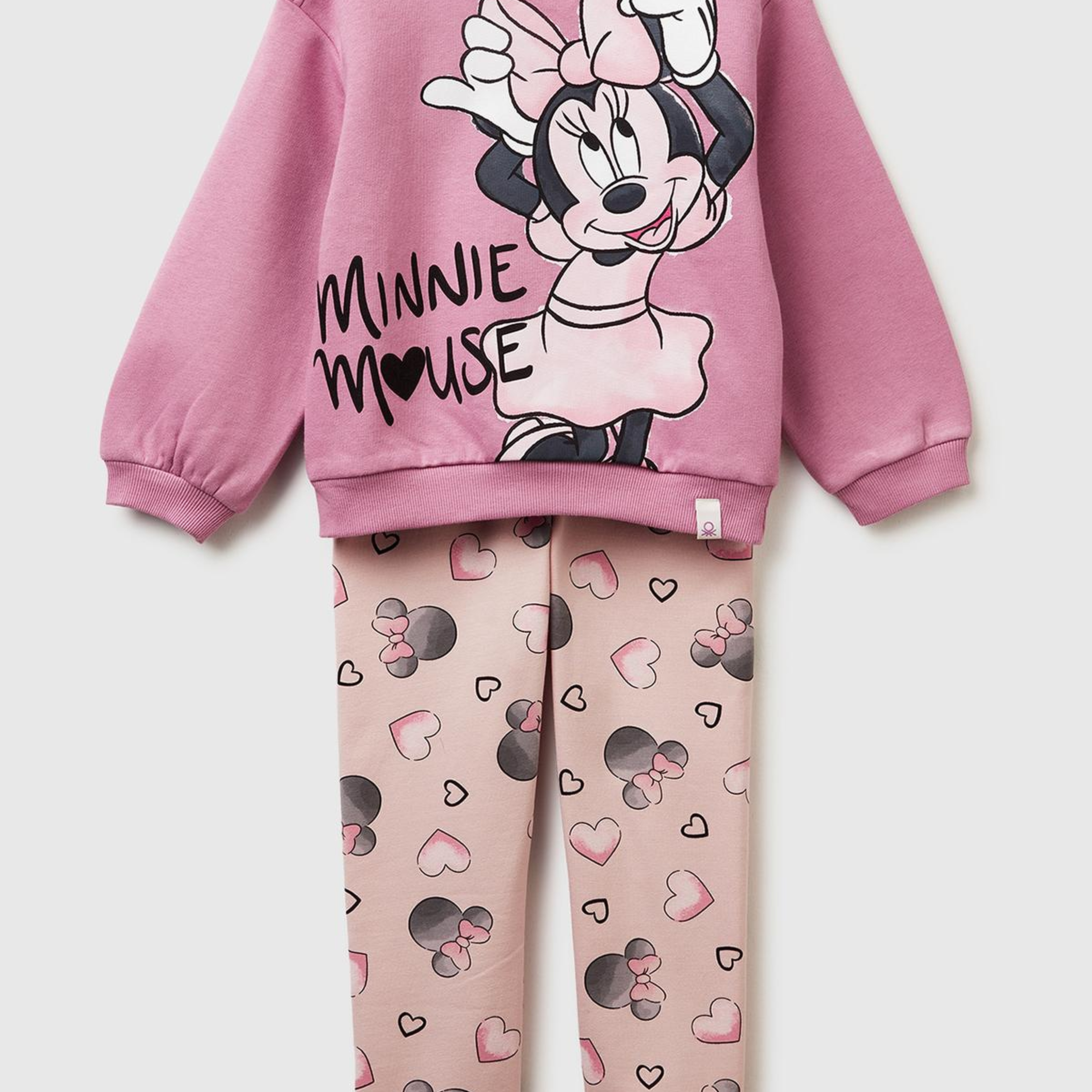 Kız Çocuk Pembe Mix Önü Baskılı Sweatshirt ve Tamamı Desenli Pantolon Takım