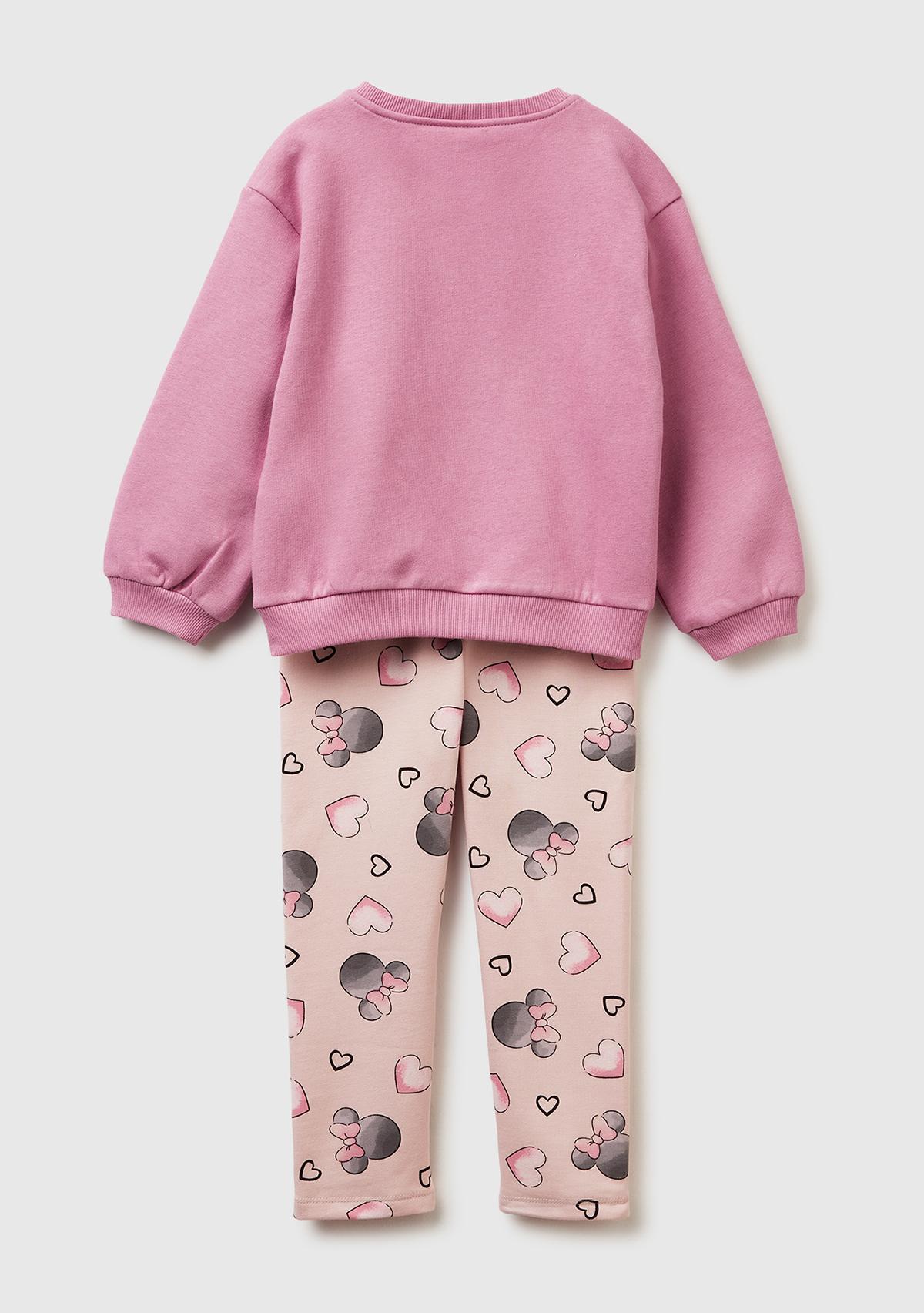 Kız Çocuk Pembe Mix Önü Baskılı Sweatshirt ve Tamamı Desenli Pantolon Takım