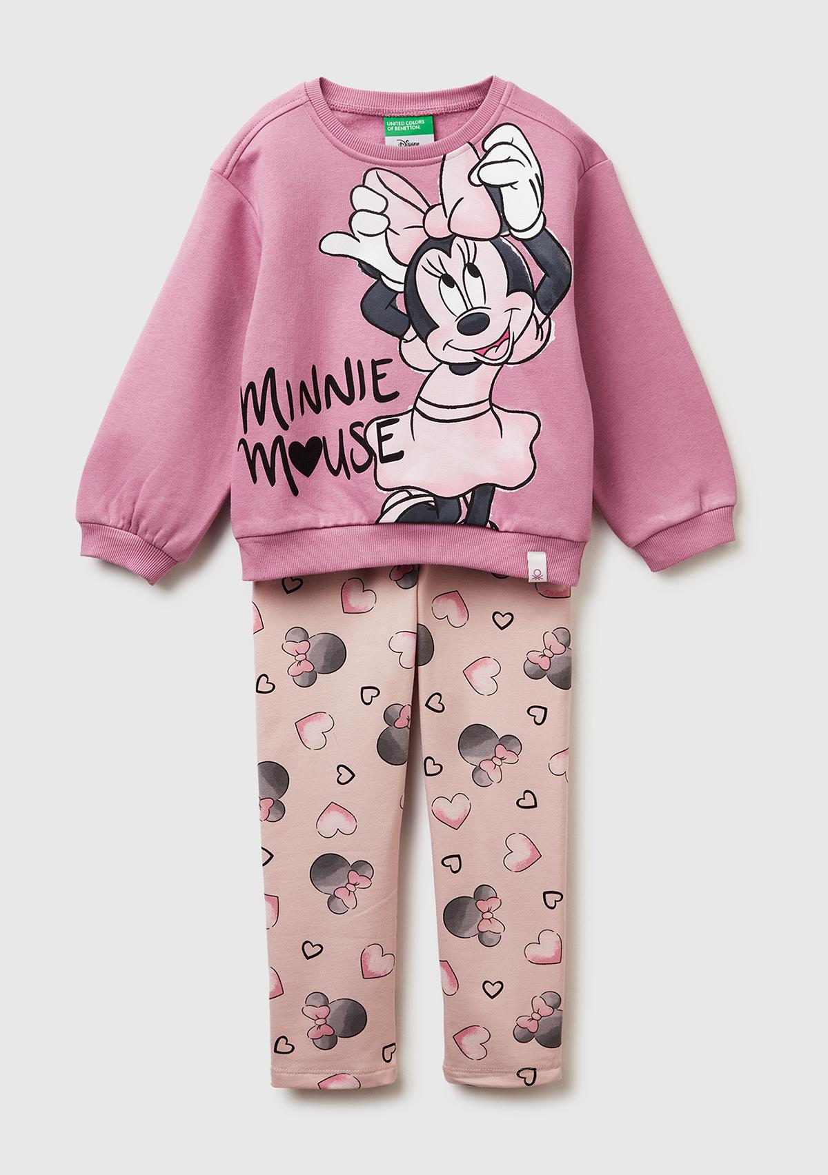 Kız Çocuk Pembe Mix Önü Baskılı Sweatshirt ve Tamamı Desenli Pantolon Takım