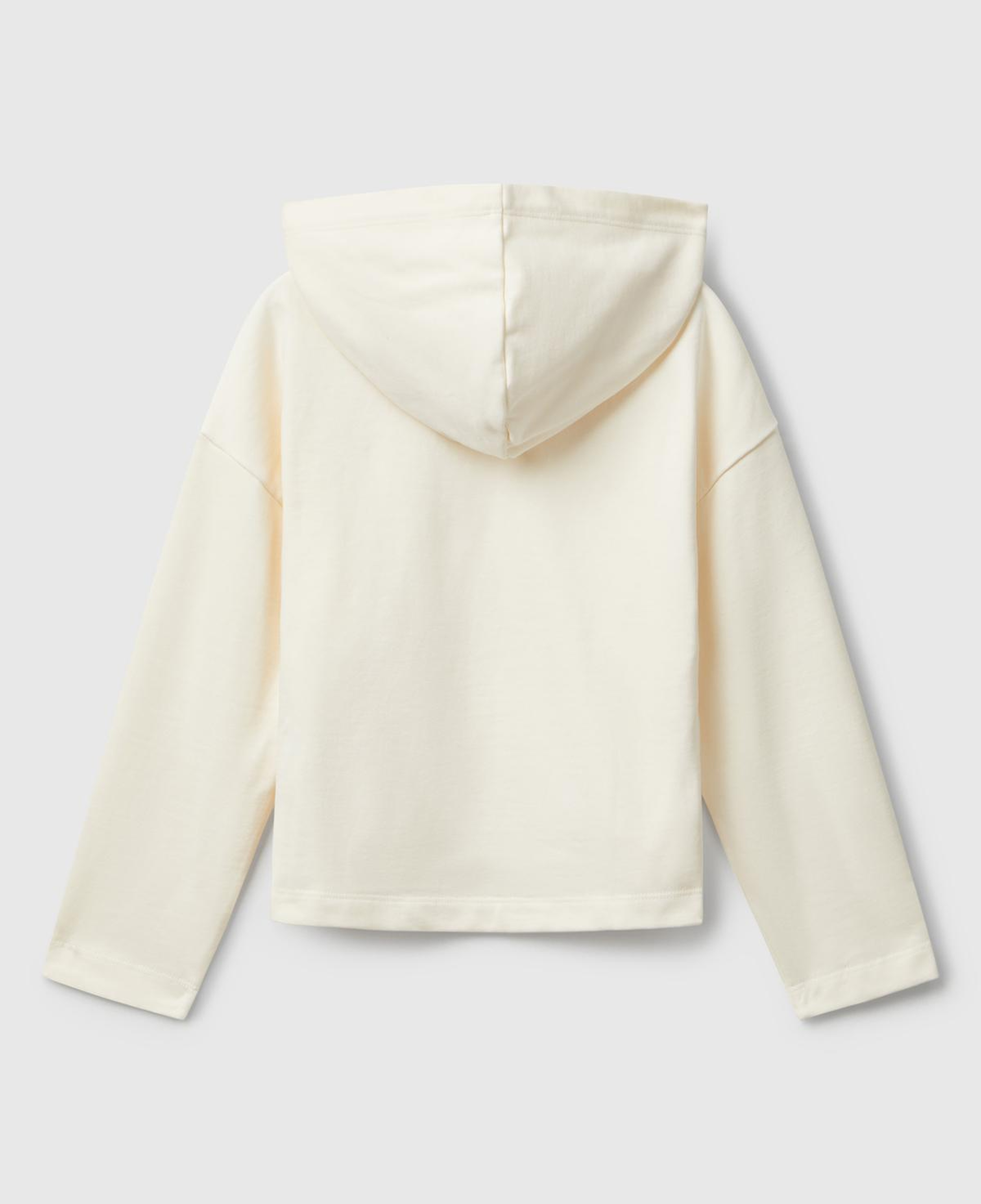Kız Çocuk Ekru Önü Yazı Baskılı Arkası Uzun Kapüşonlu Sweatshirt