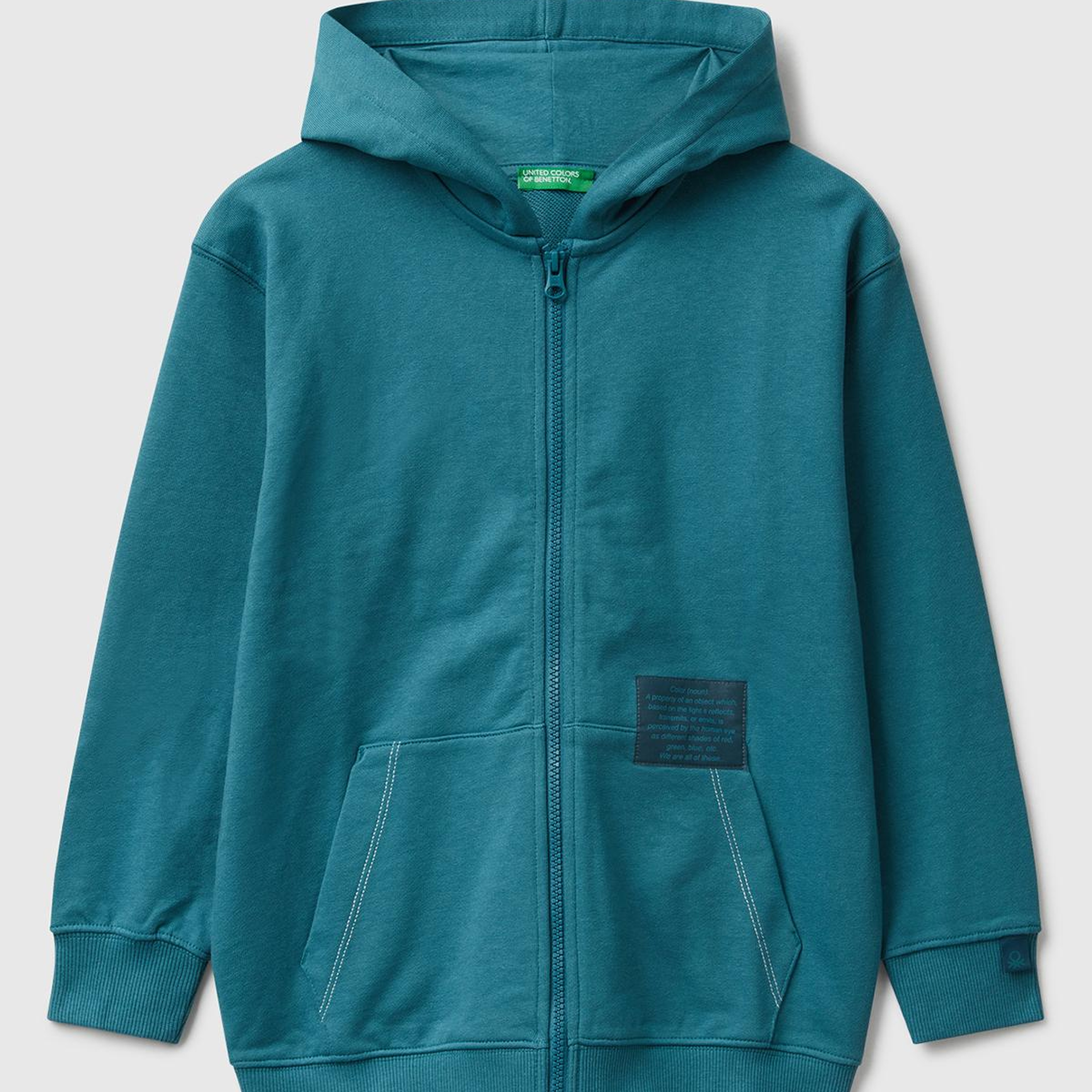 Erkek Çocuk Petrol Mavisi Logolu Etiket Detaylı Fermuarlı Kapüşonlu Sweatshirt