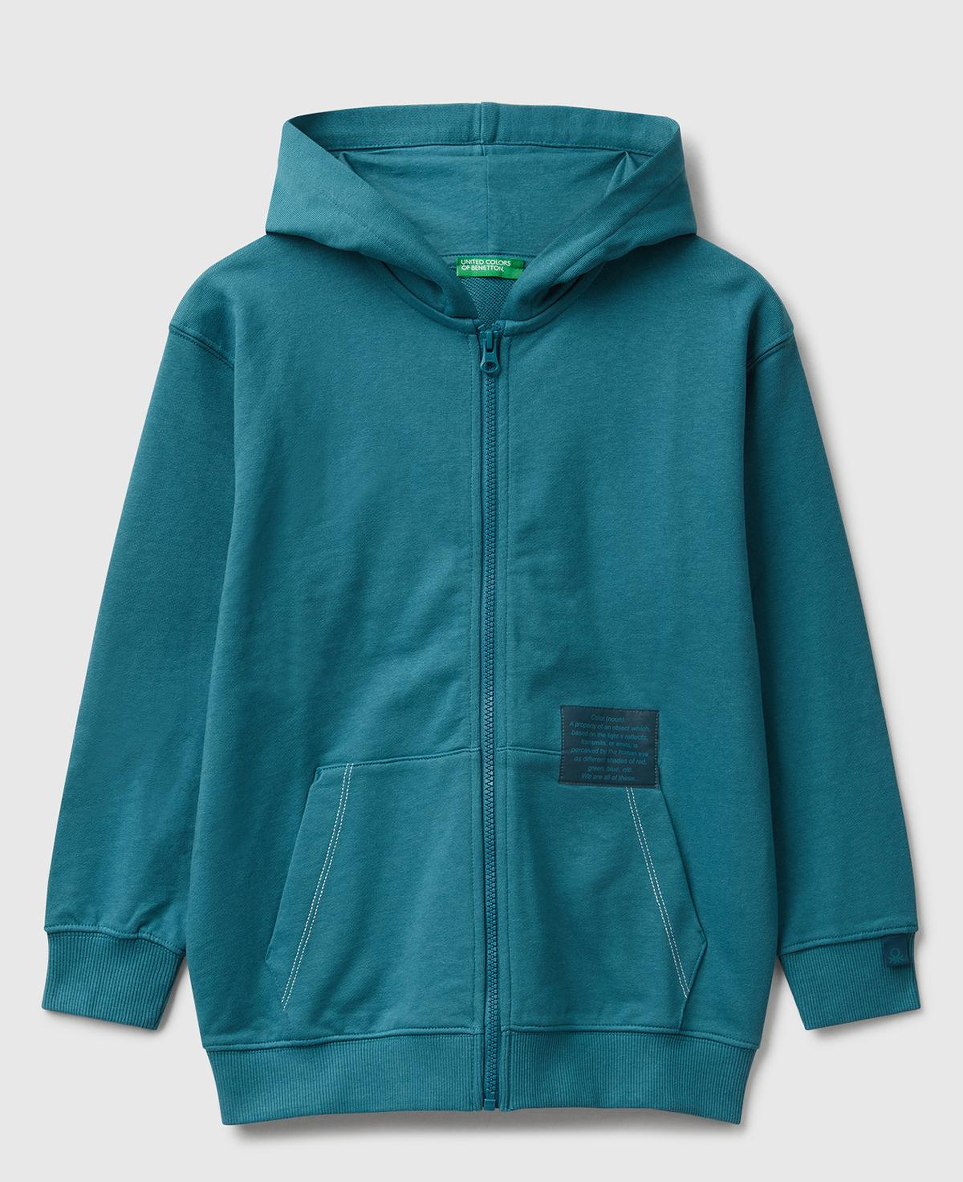 Erkek Çocuk Petrol Mavisi Logolu Etiket Detaylı Fermuarlı Kapüşonlu Sweatshirt