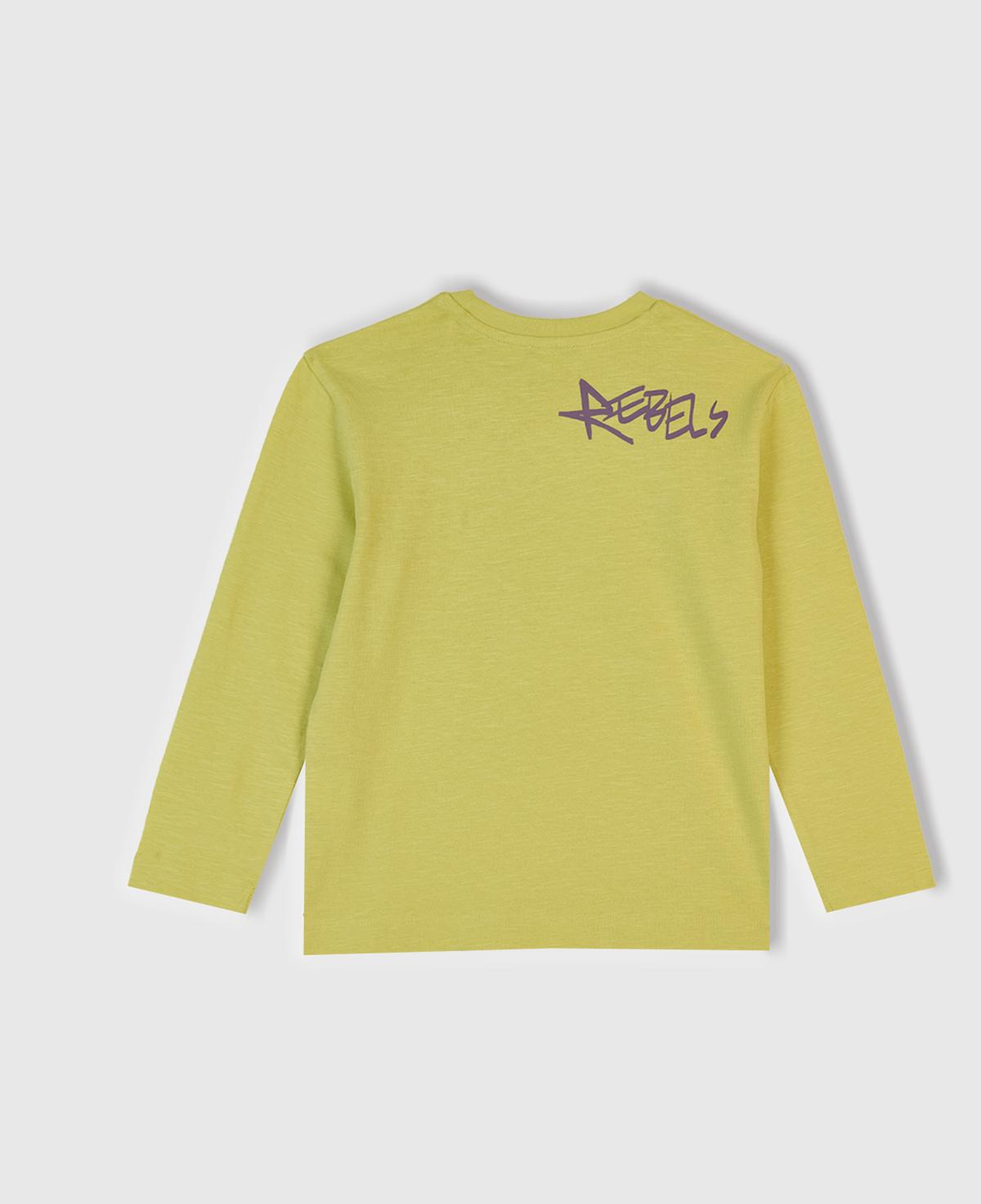 Erkek Çocuk Hardal Önü ve Arkası Baskılı Bisiklet Yaka Uzun Kollu T-shirt