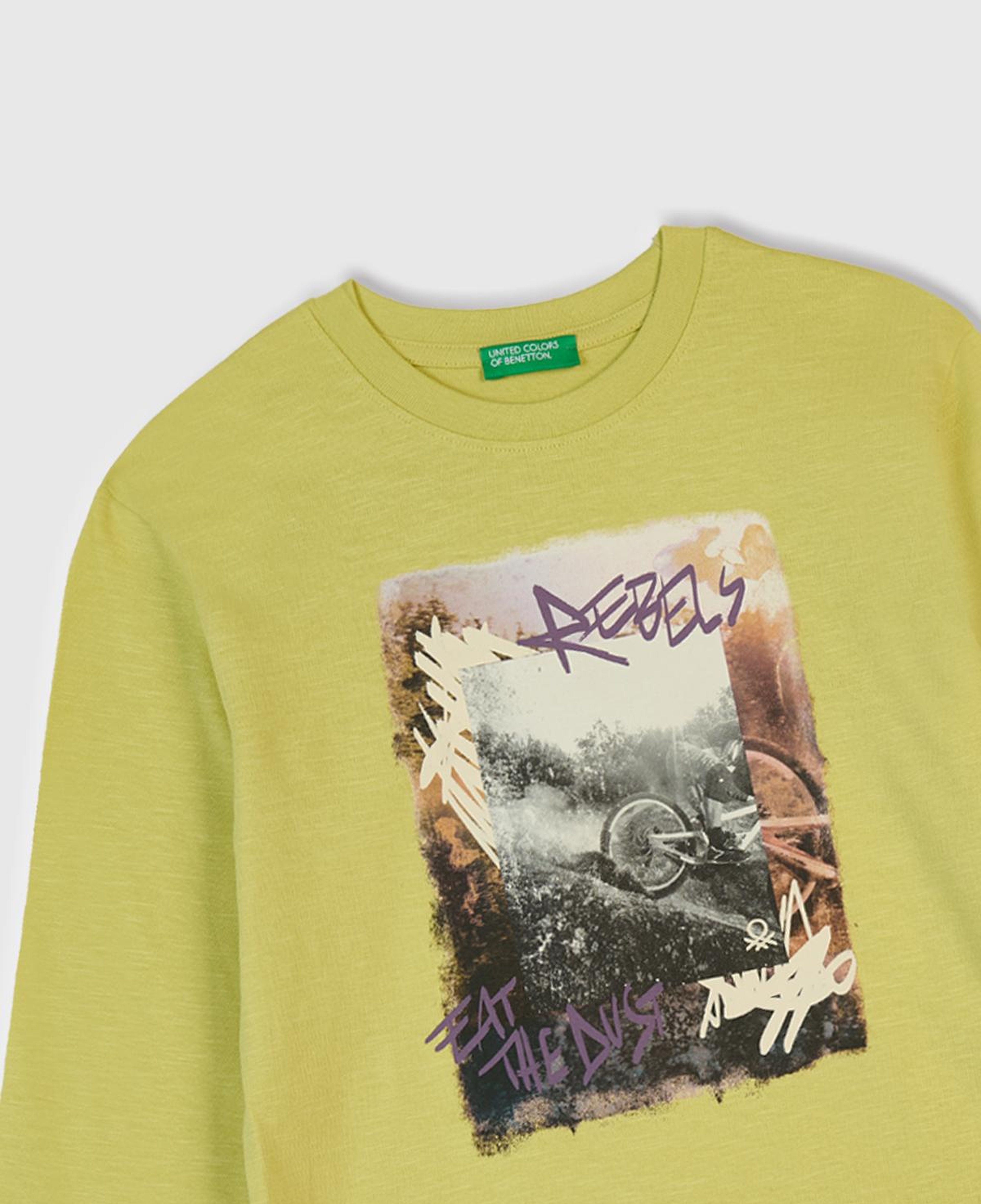 Erkek Çocuk Hardal Önü ve Arkası Baskılı Bisiklet Yaka Uzun Kollu T-shirt