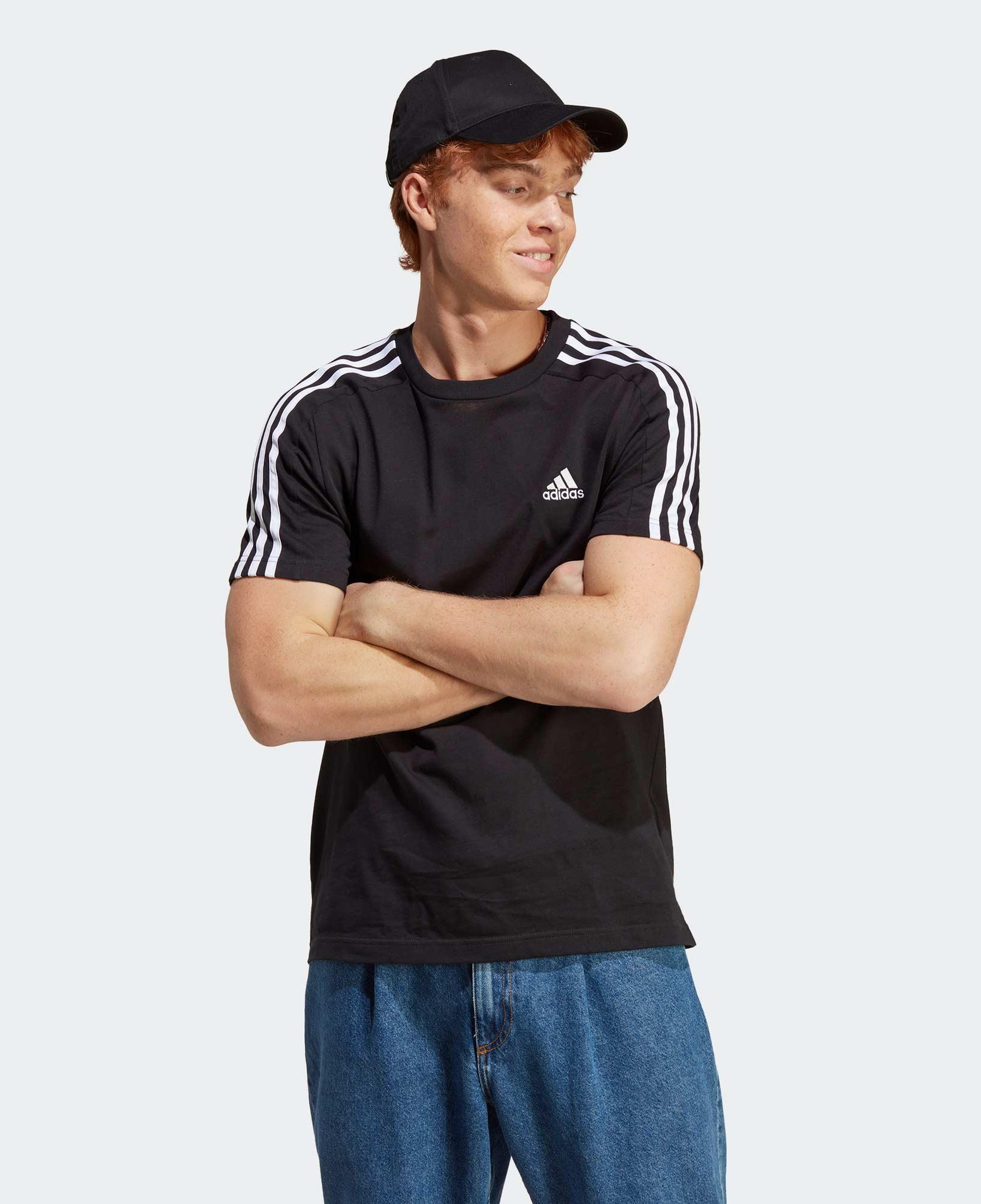 adidas Essentials Single Jersey 3-Stripes Erkek Siyah T-Shirt