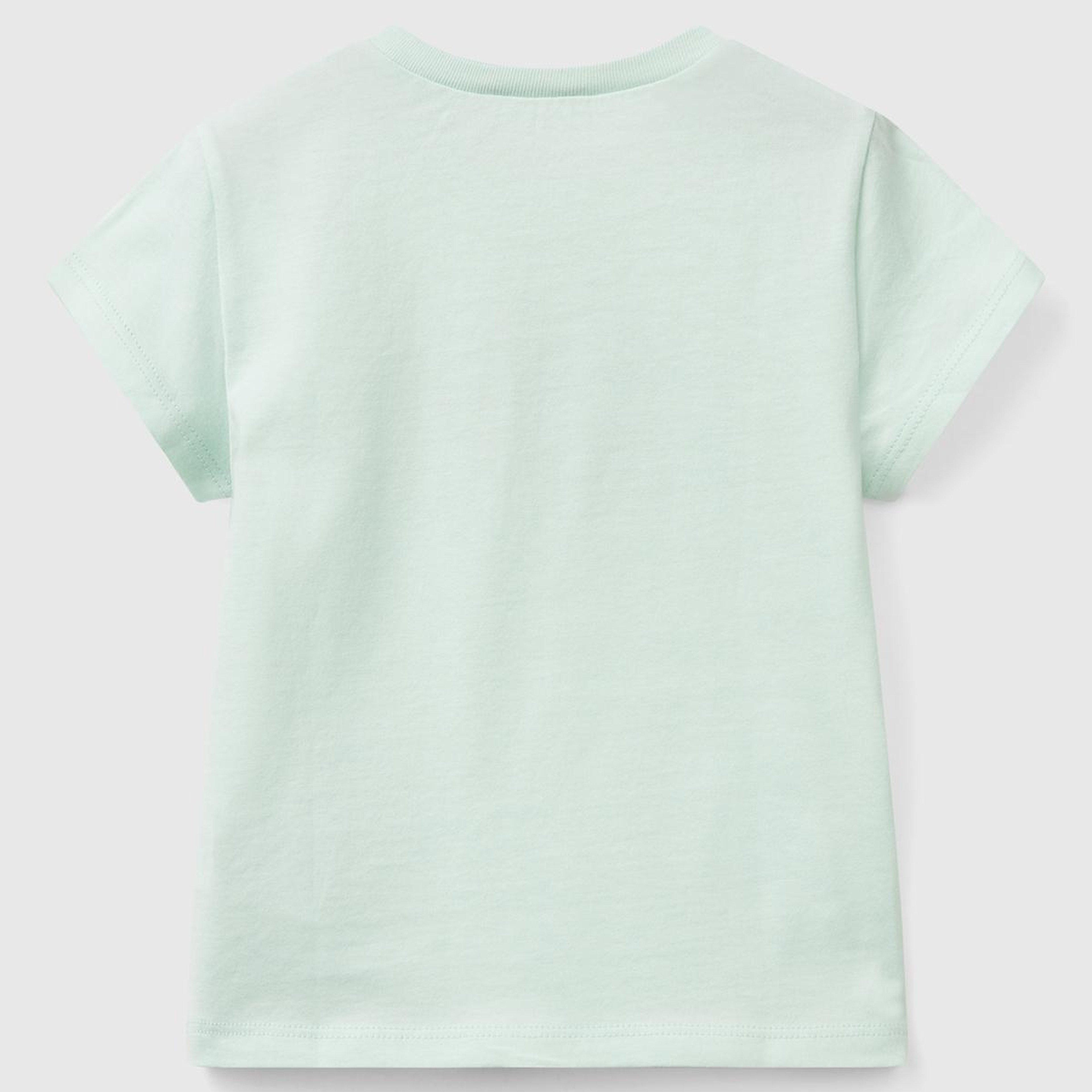 Kız Çocuk Su Yeşili Simli Benetton Logo Baskılı T-Shirt