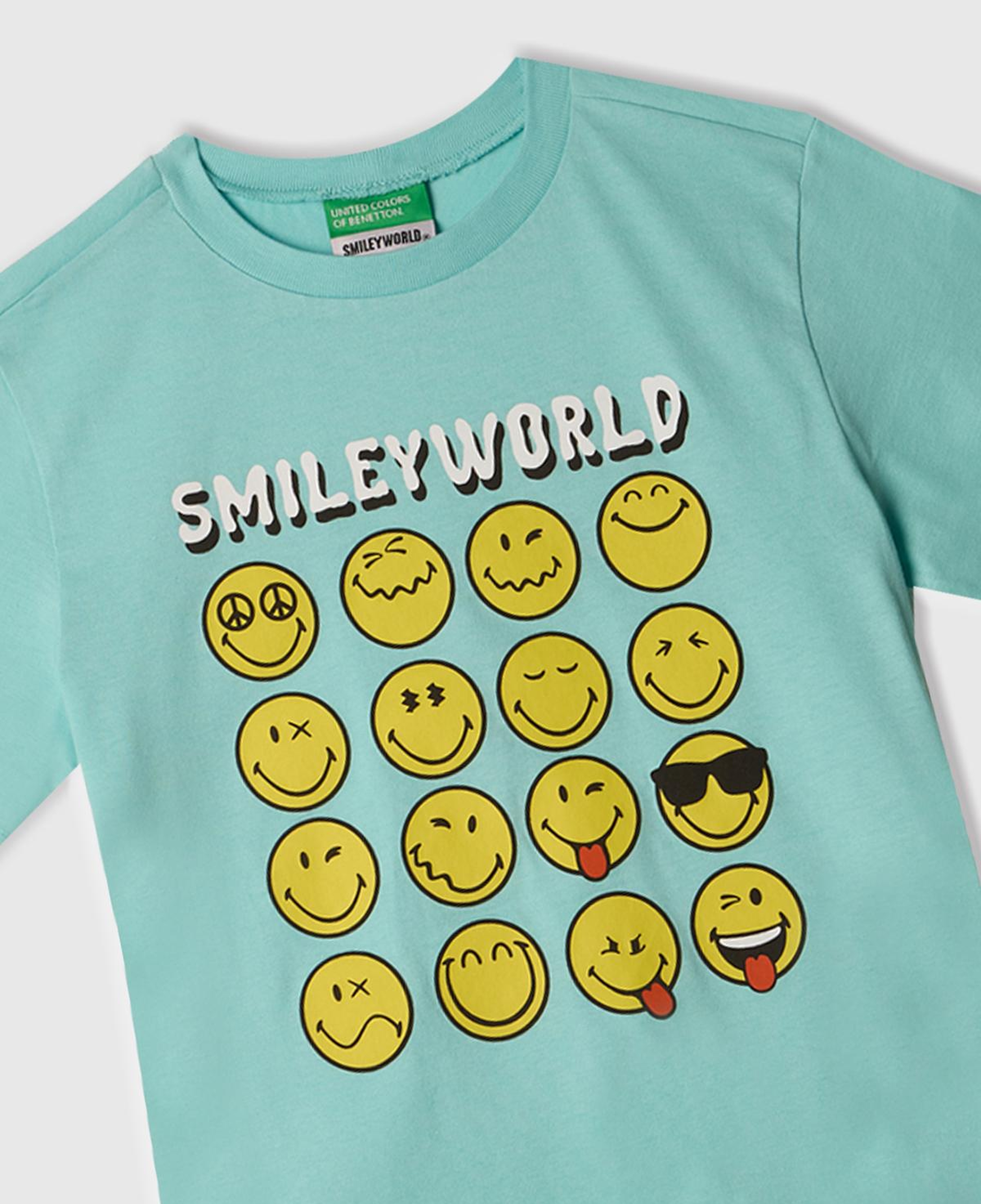 Erkek Çocuk Su Yeşili Smiley World Baskılı Logo Etiketli T-Shirt