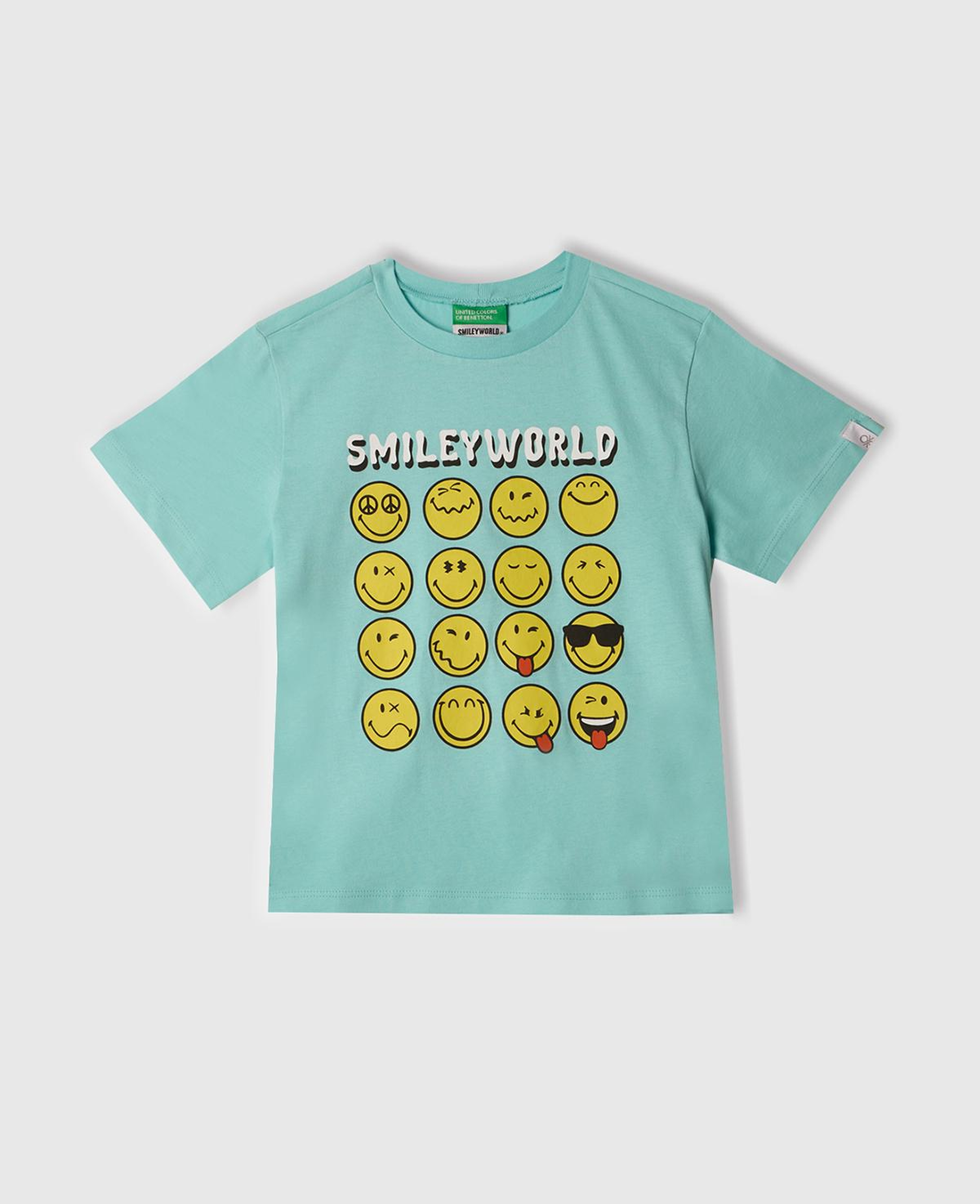 Erkek Çocuk Su Yeşili Smiley World Baskılı Logo Etiketli T-Shirt