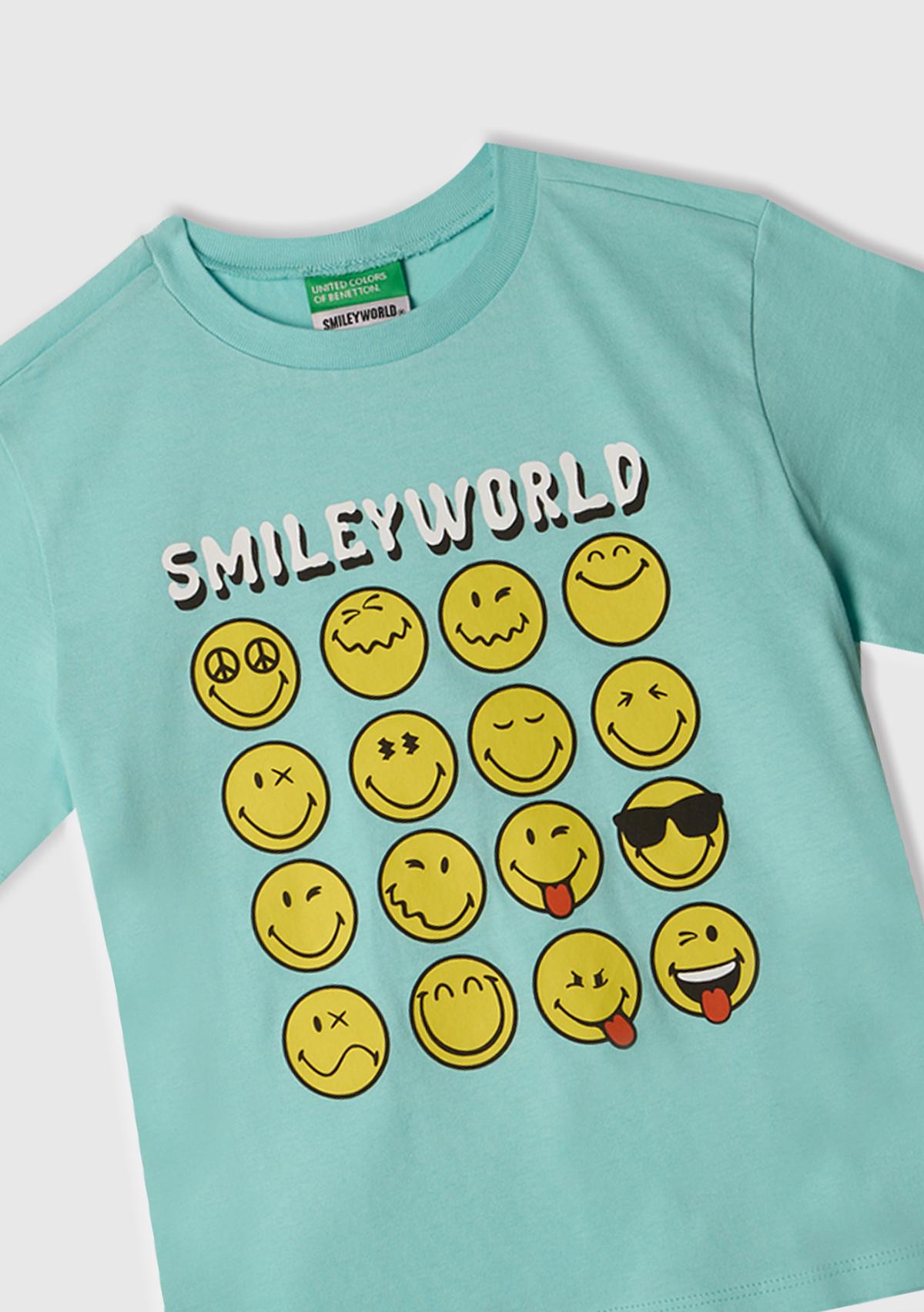 Erkek Çocuk Su Yeşili Smiley World Baskılı Logo Etiketli T-Shirt