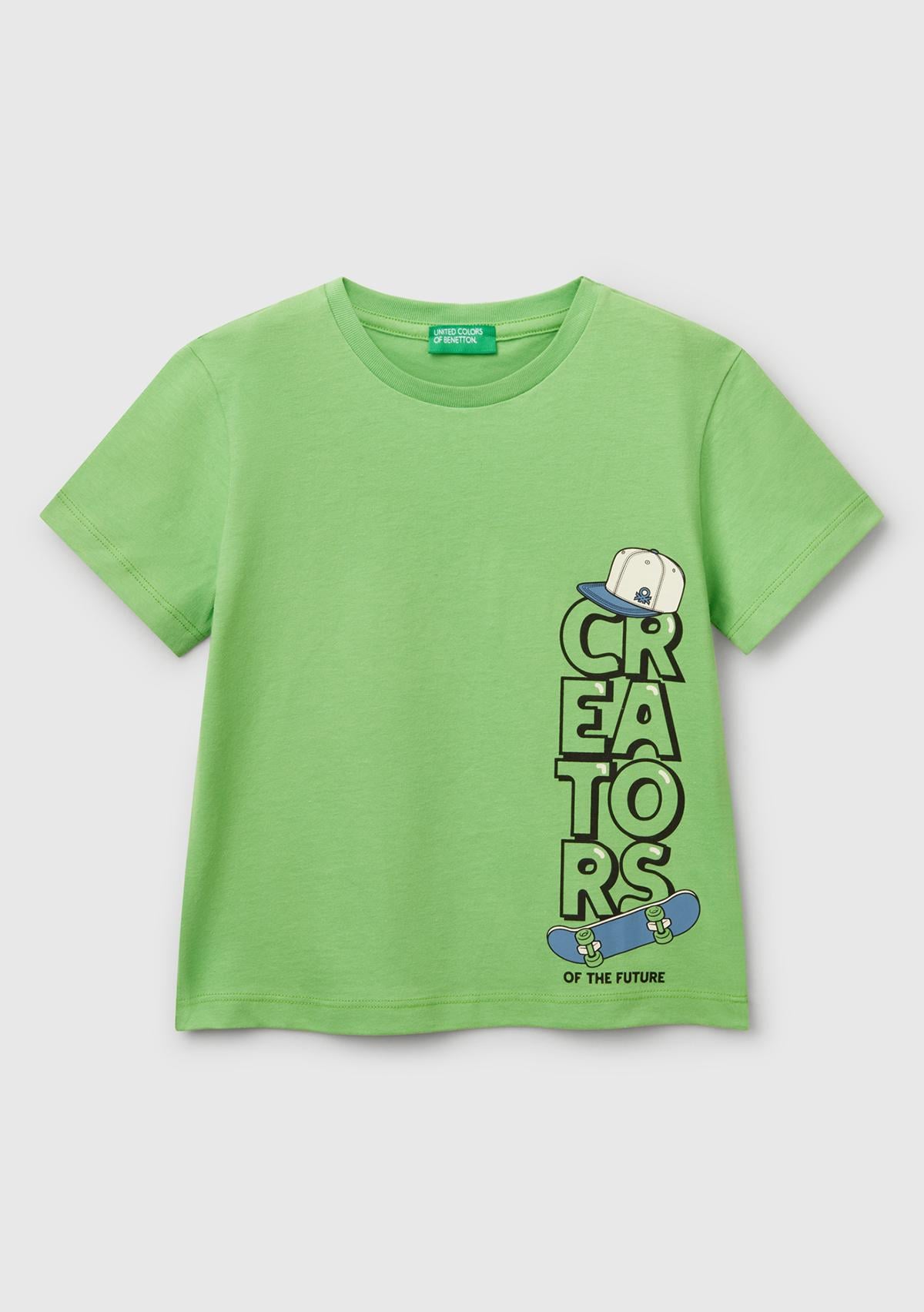 Erkek Çocuk Fıstık Yeşili Grafik Baskılı T-Shirt