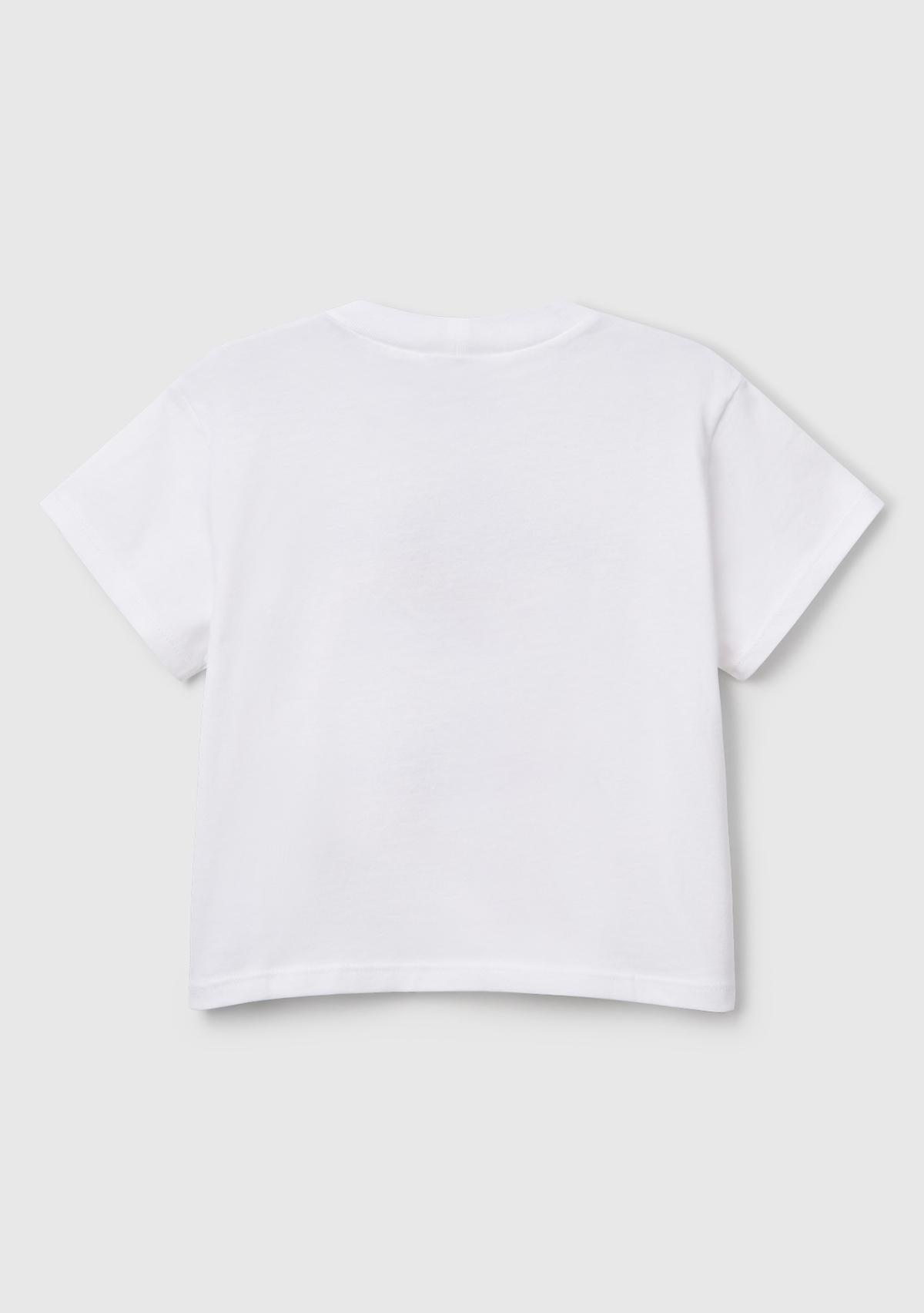 Kız Çocuk Beyaz Rolling Stones Baskılı Logo Etiketli T-Shirt
