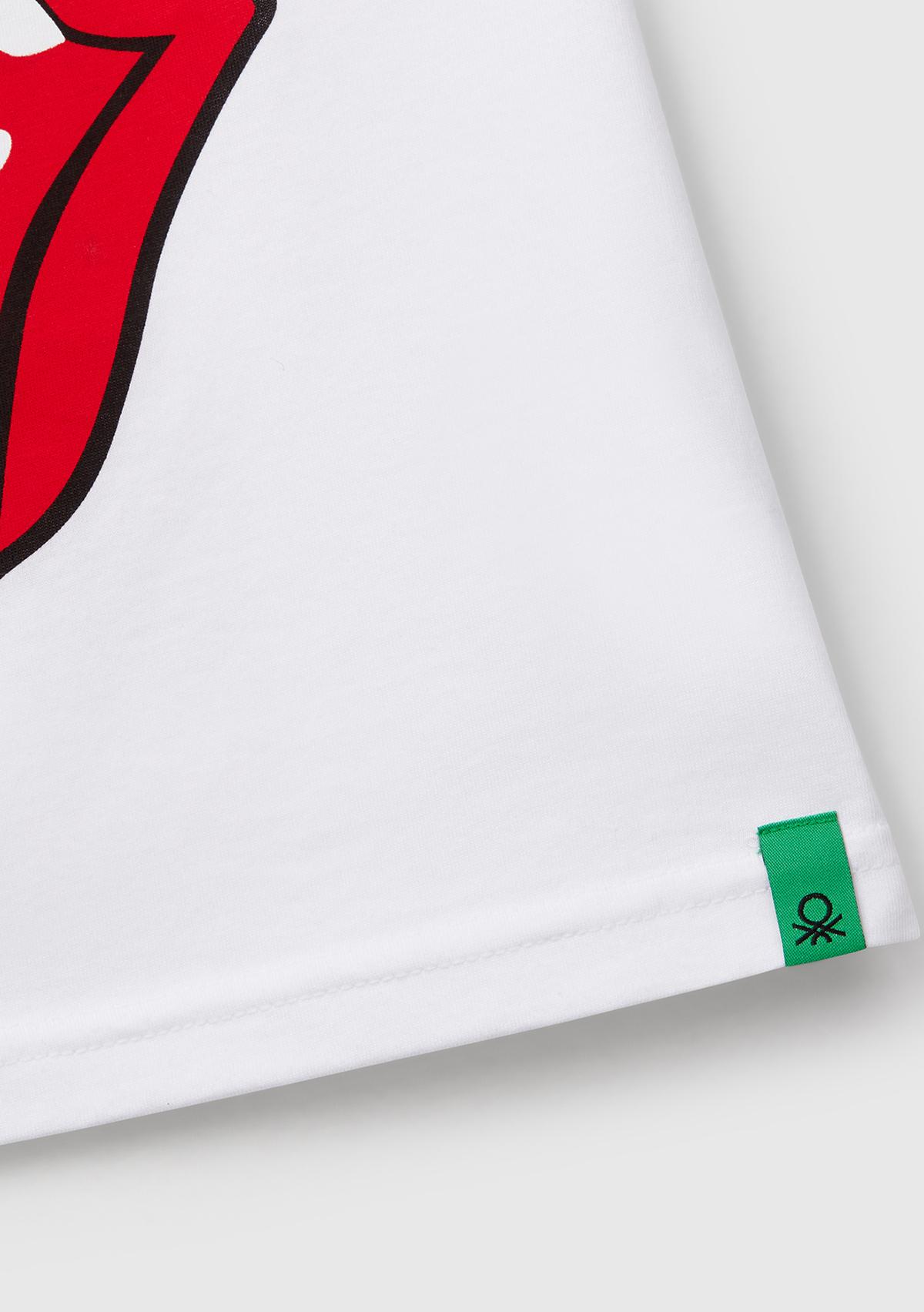 Kız Çocuk Beyaz Rolling Stones Baskılı Logo Etiketli T-Shirt