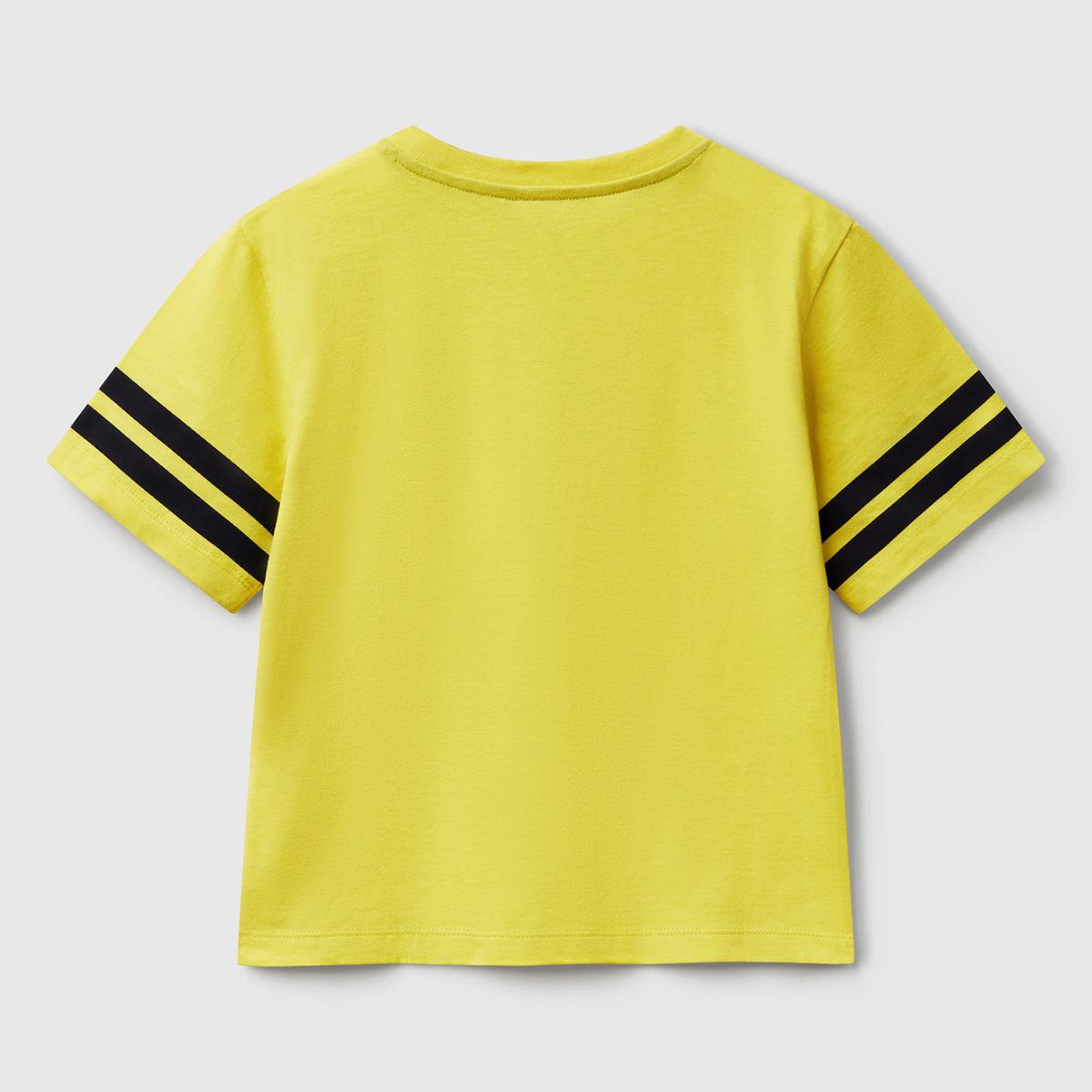 Erkek Çocuk Sarı Fotoğraf Baskılı Kolu Çizgili Oversize T-Shirt